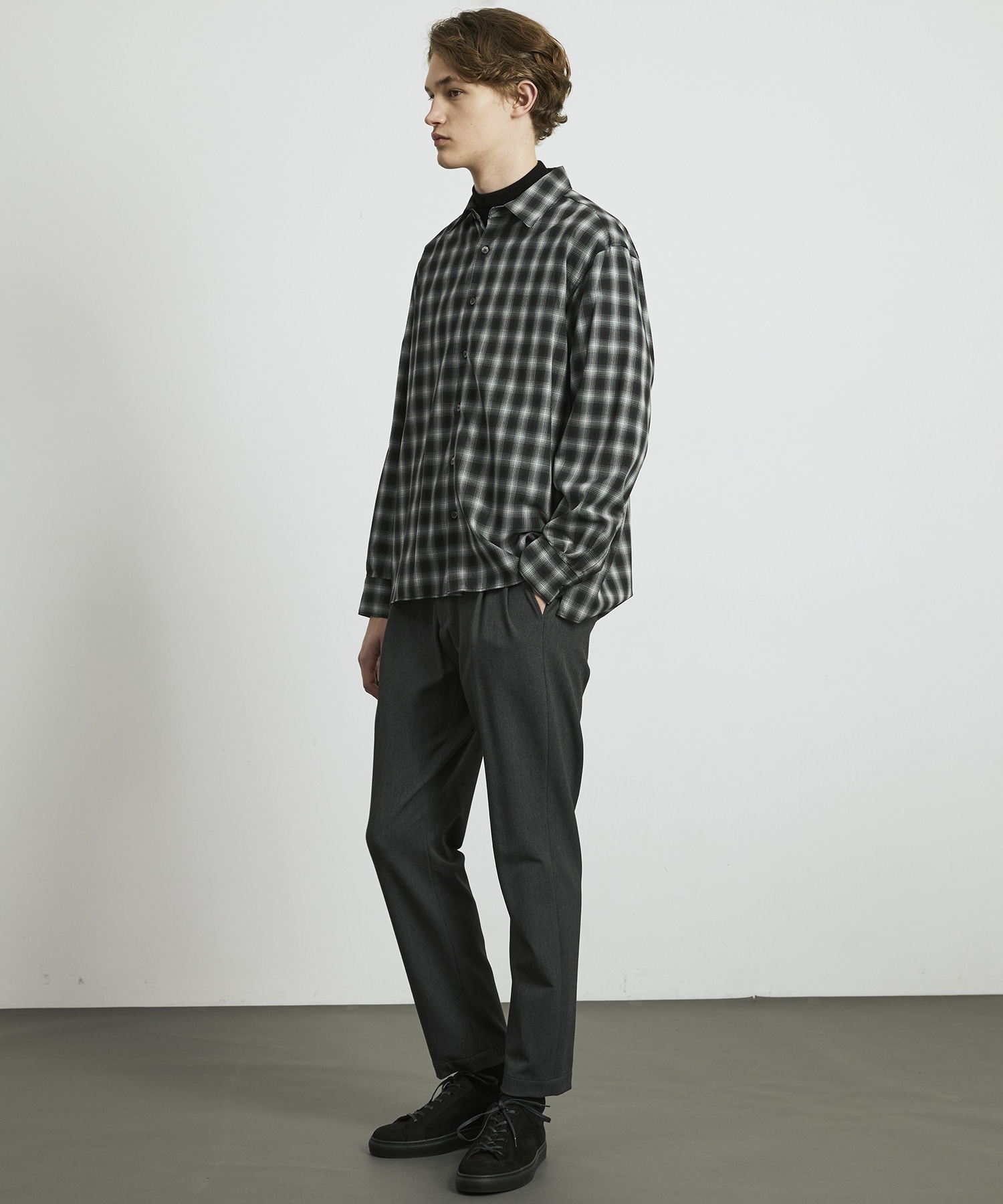 DRY WOOL オンブレチェックシャツ