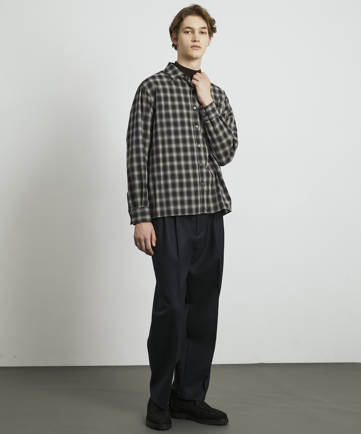 DRY WOOL オンブレチェックシャツ