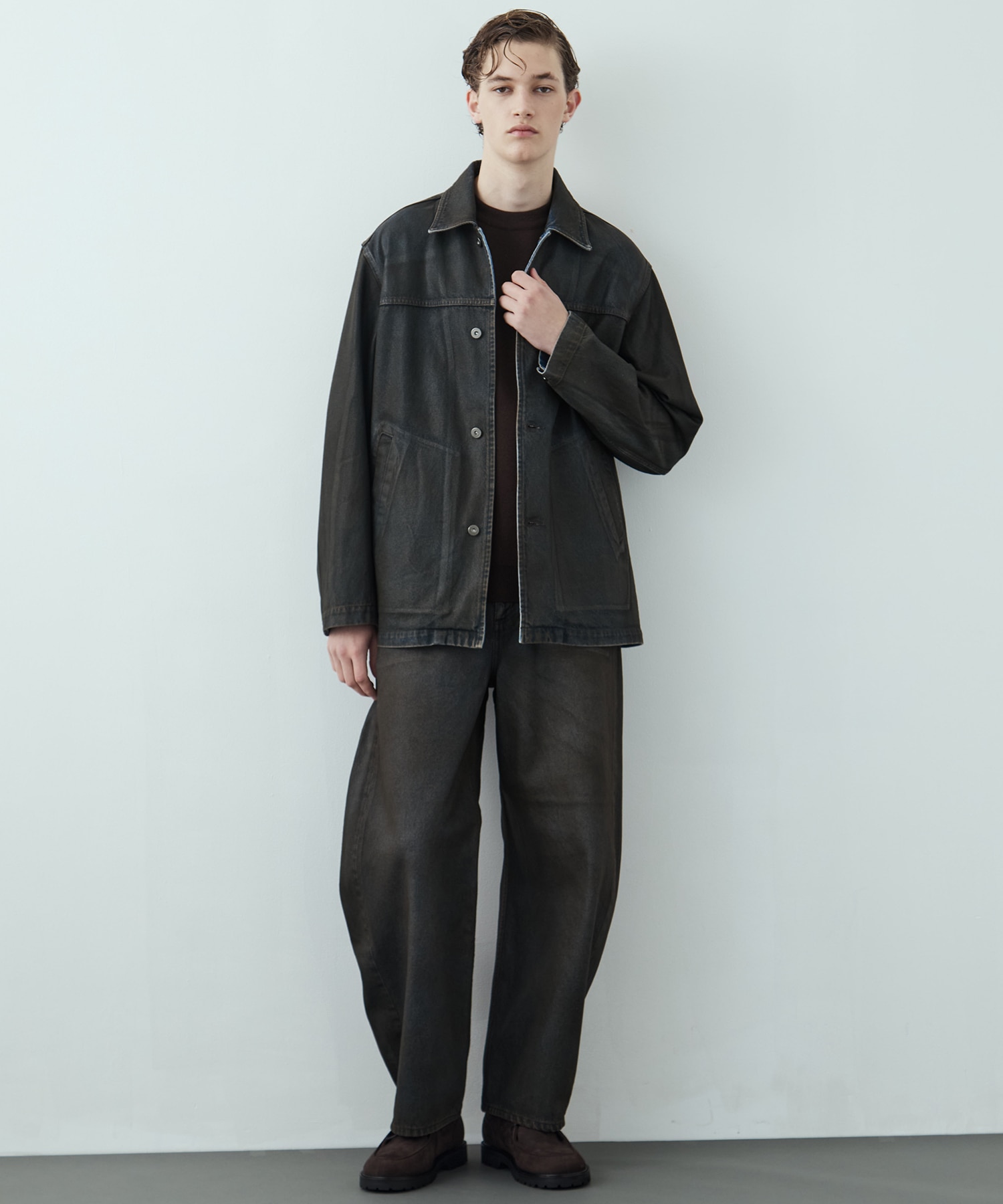 コーティングデニムカバーオール