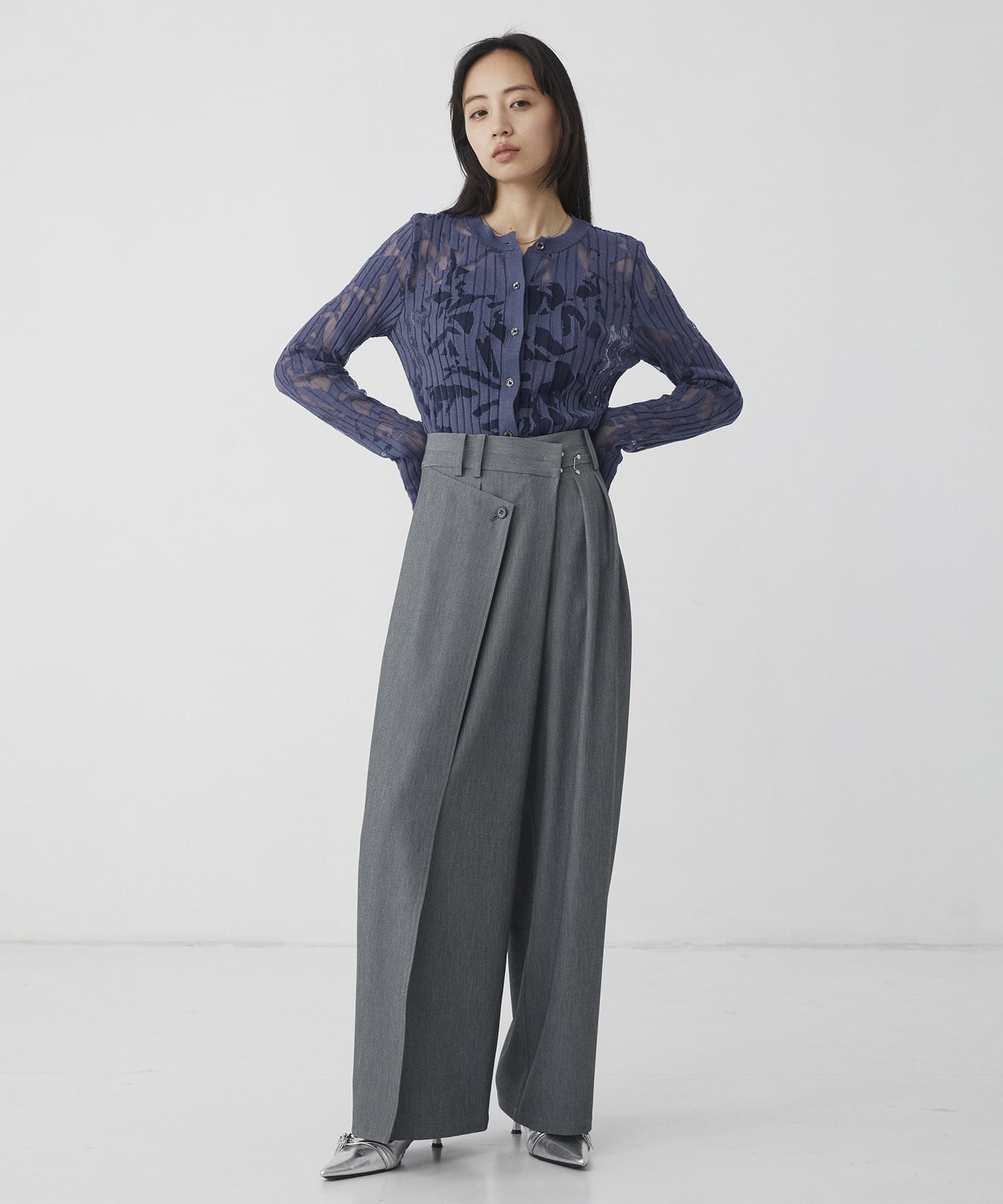 残りわずか〉アシメタックホックワイドパンツ(1 GREY): : ウィメンズ
