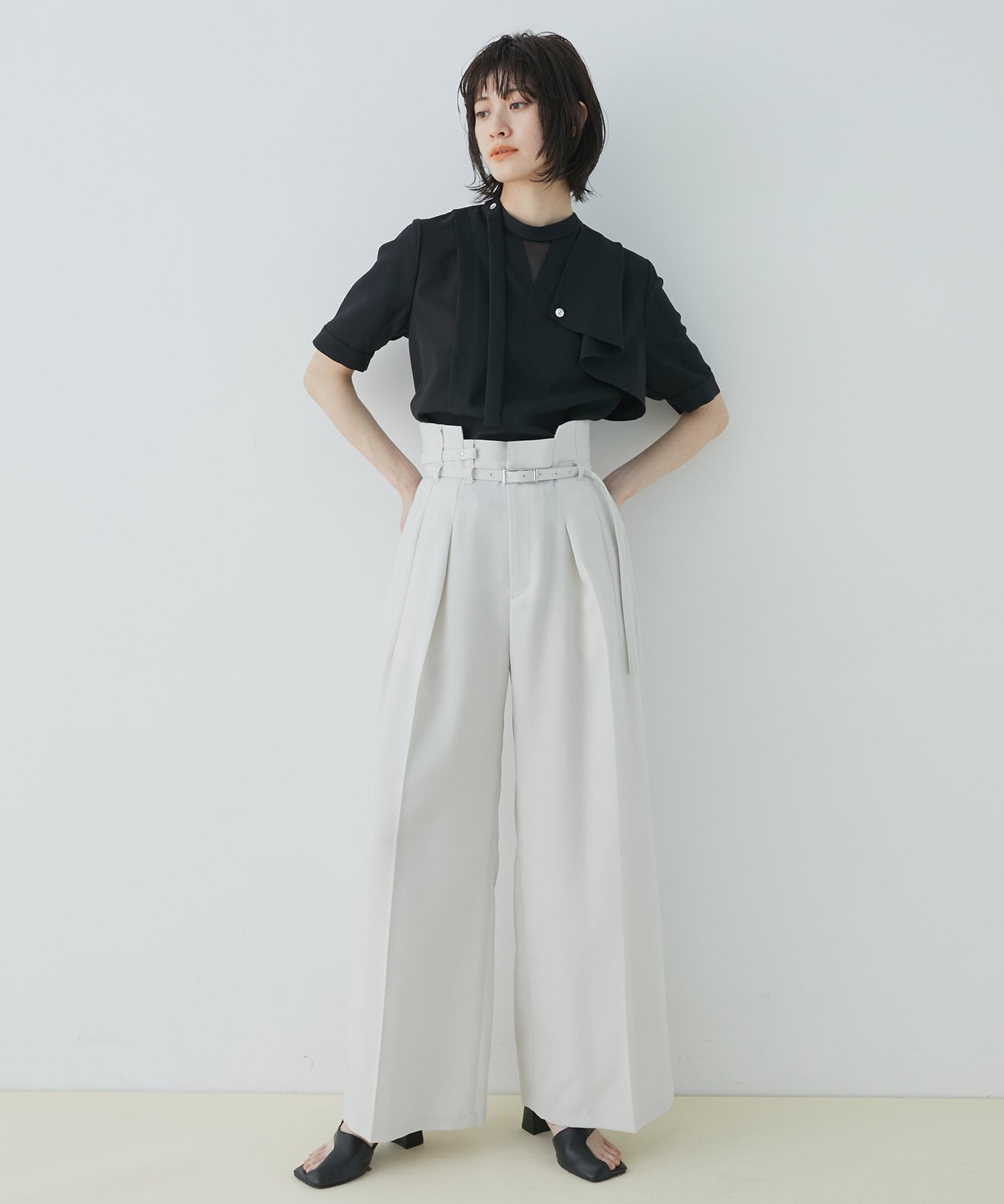 【残りわずか】ACETATEベルトワイドパンツ