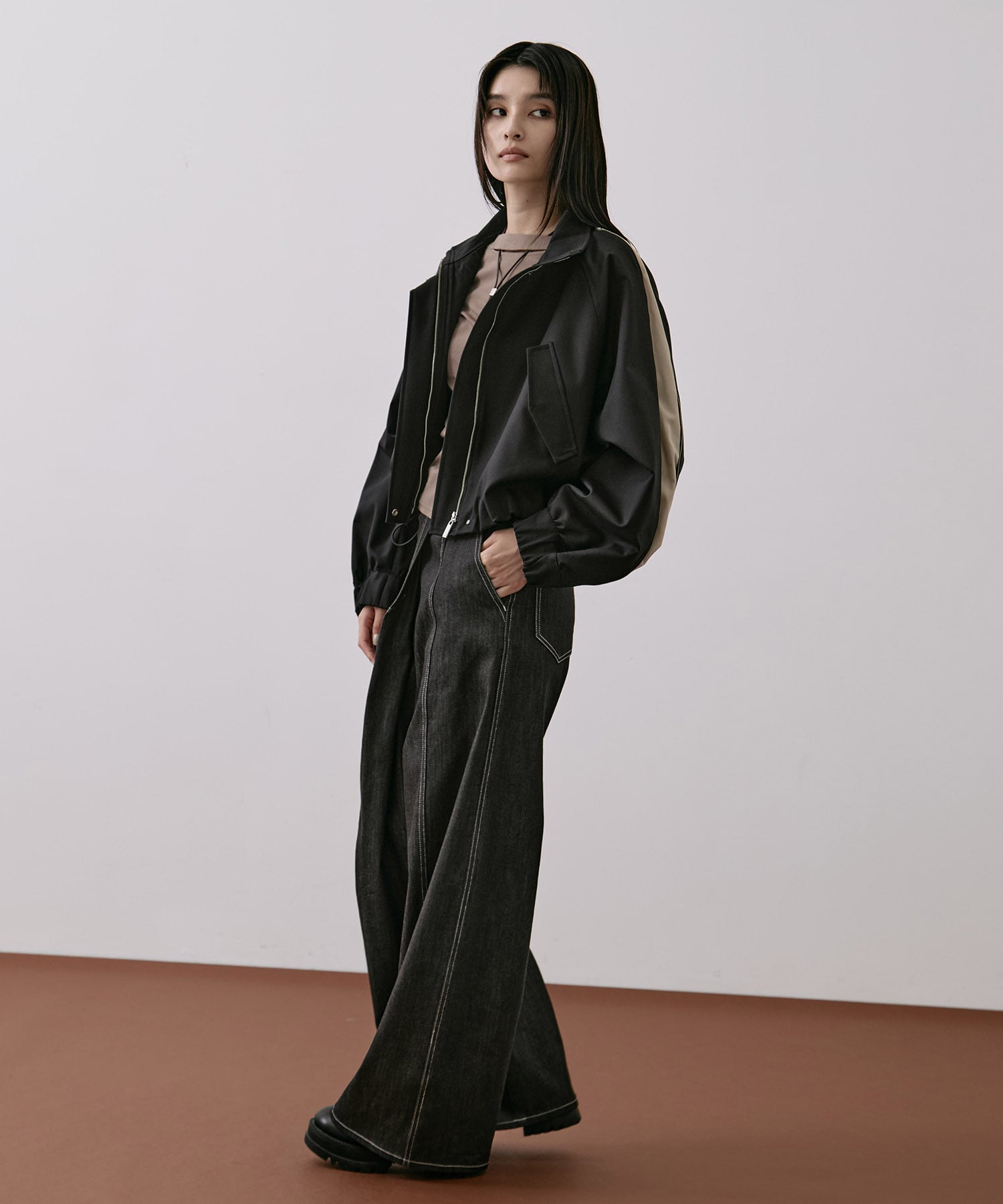 ウォッシャブルサイドラップデニムパンツ