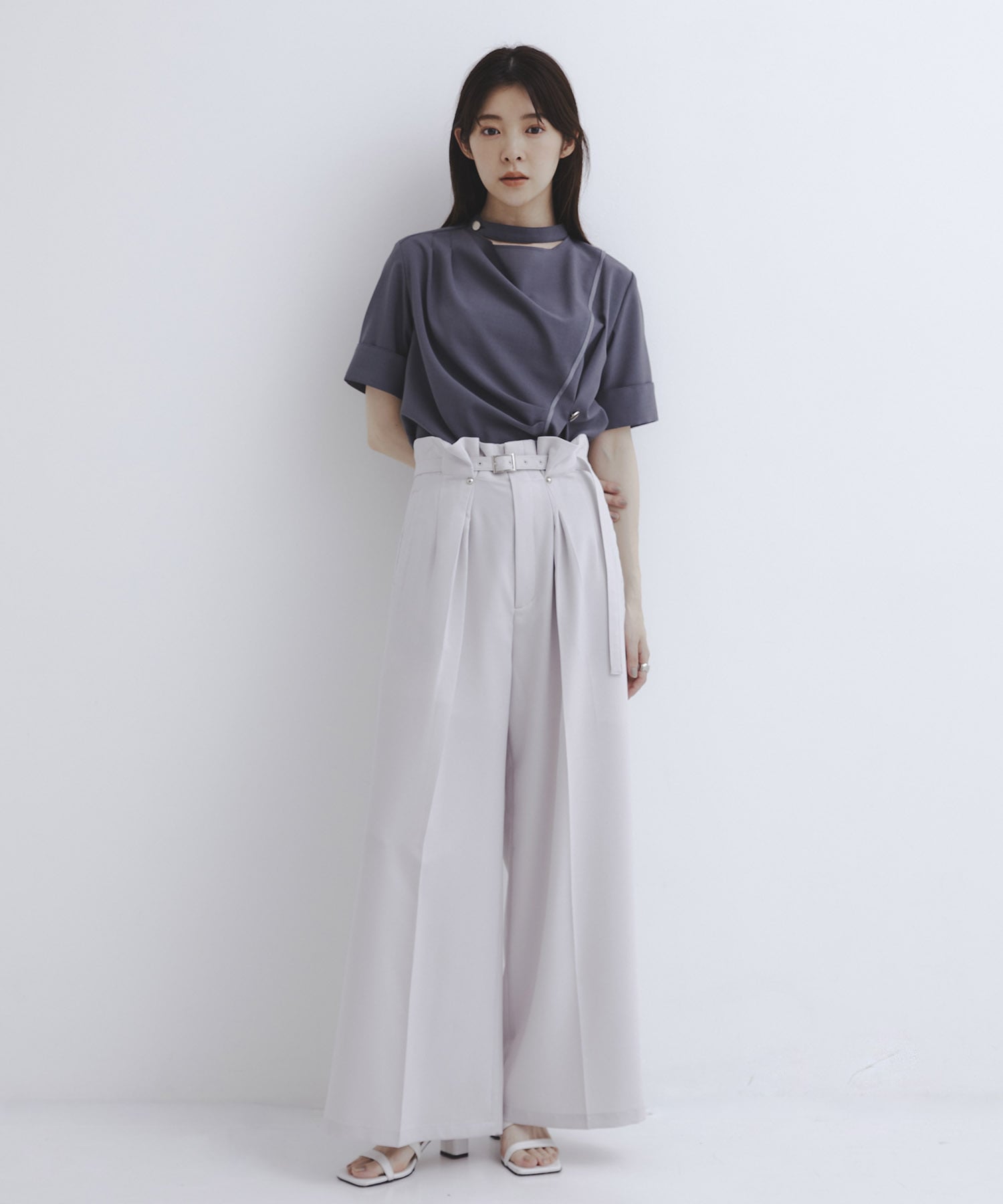 ACETATEダブルタックワイドパンツ