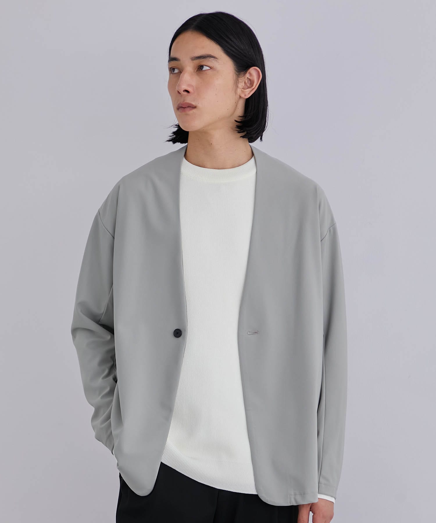 Activeストレッチ ノーカラージャケット(1 GREY BEIGE): : メンズ