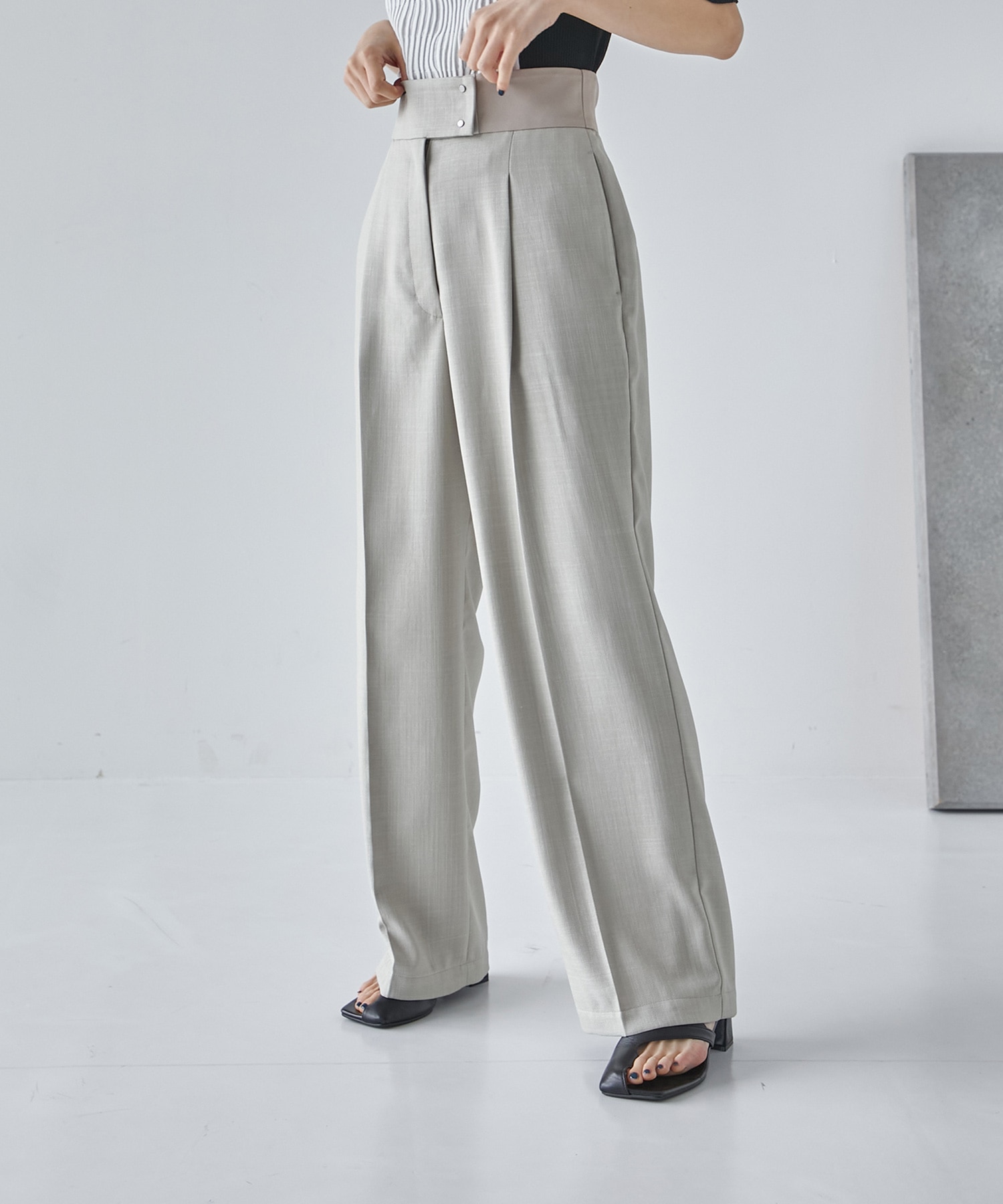 gem-177【新品】linen wide straight pants - カジュアルパンツ