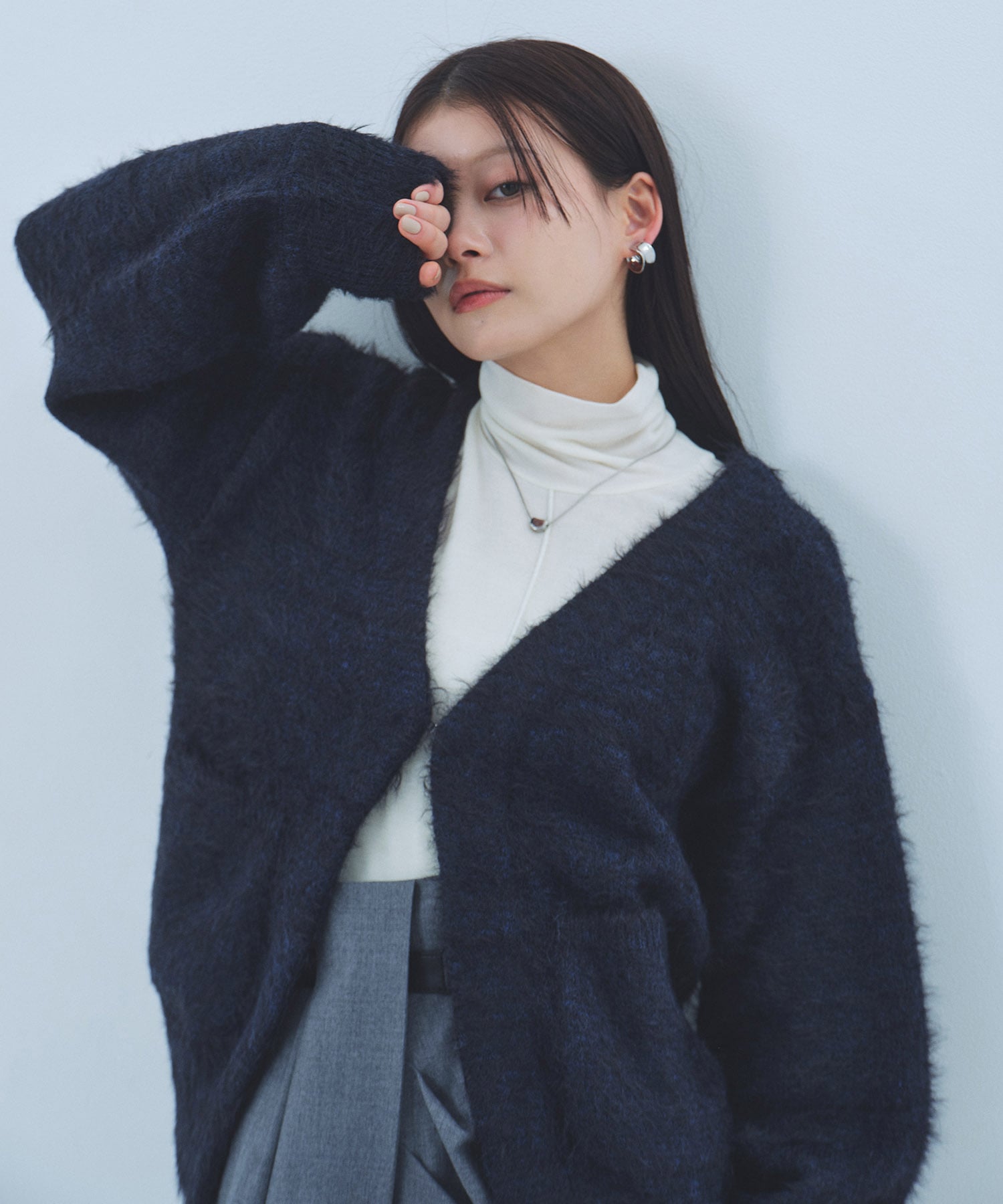 希少XLサイズ！ ハイク HYKE 長毛 モヘア モヘヤ カーディガン ネイビー 希少XLサイズ！ ハイク HYKE 長毛 モヘア モヘヤ カーディガン ネイビー