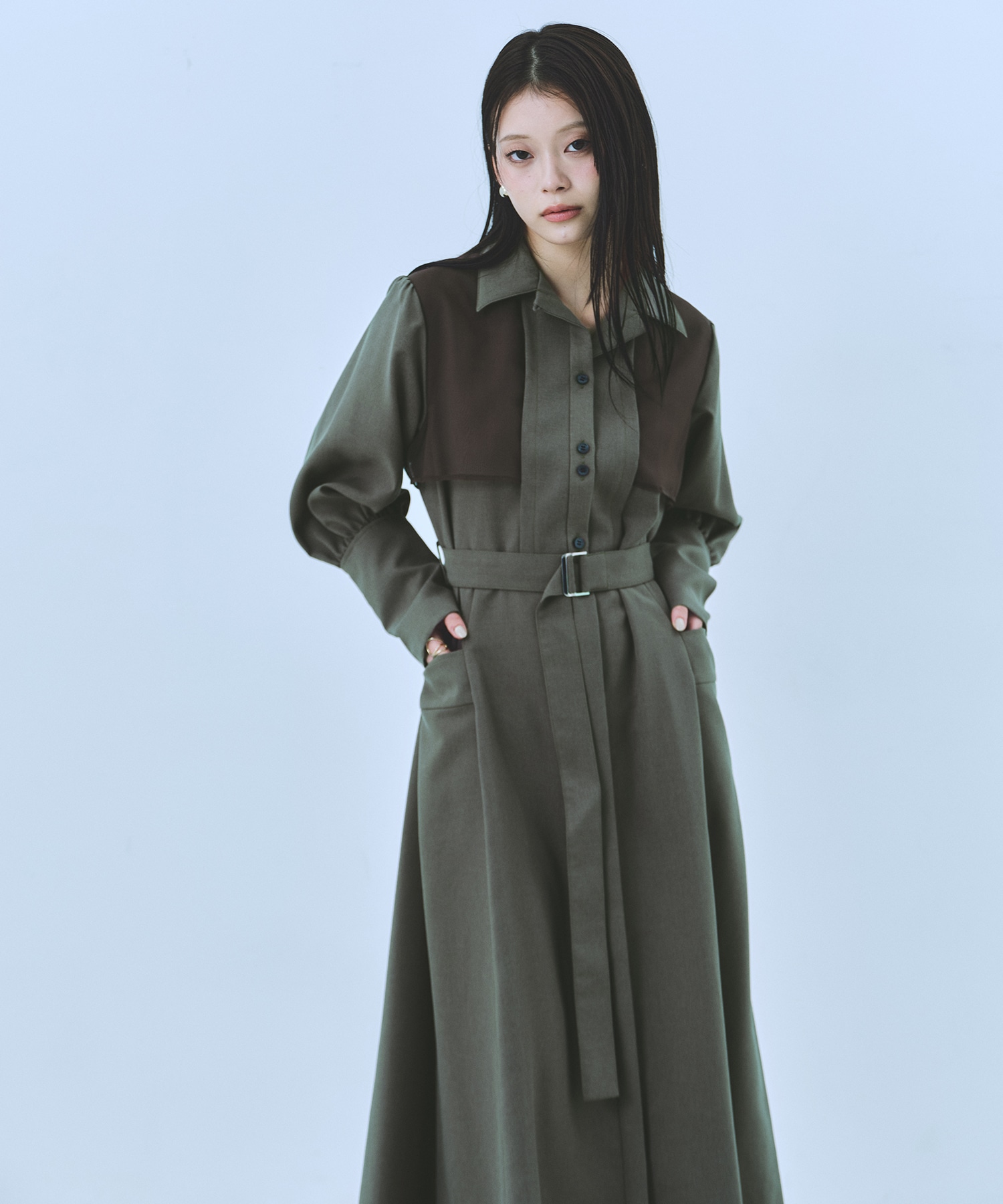 UNITED　TOKYO　 シャツワンピース 残りわずか〉オープンカラーシャツワンピース(1 KHAKI): : ウィメンズ