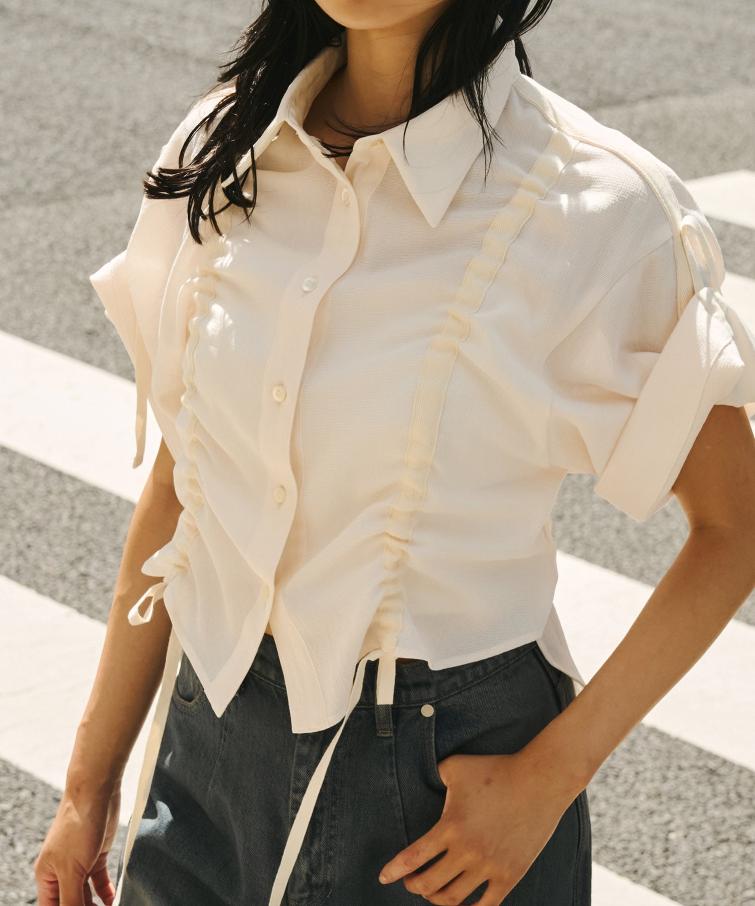 Adjustable Length Mesh Shirt(FREE OFF WHITE): : ウィメンズ