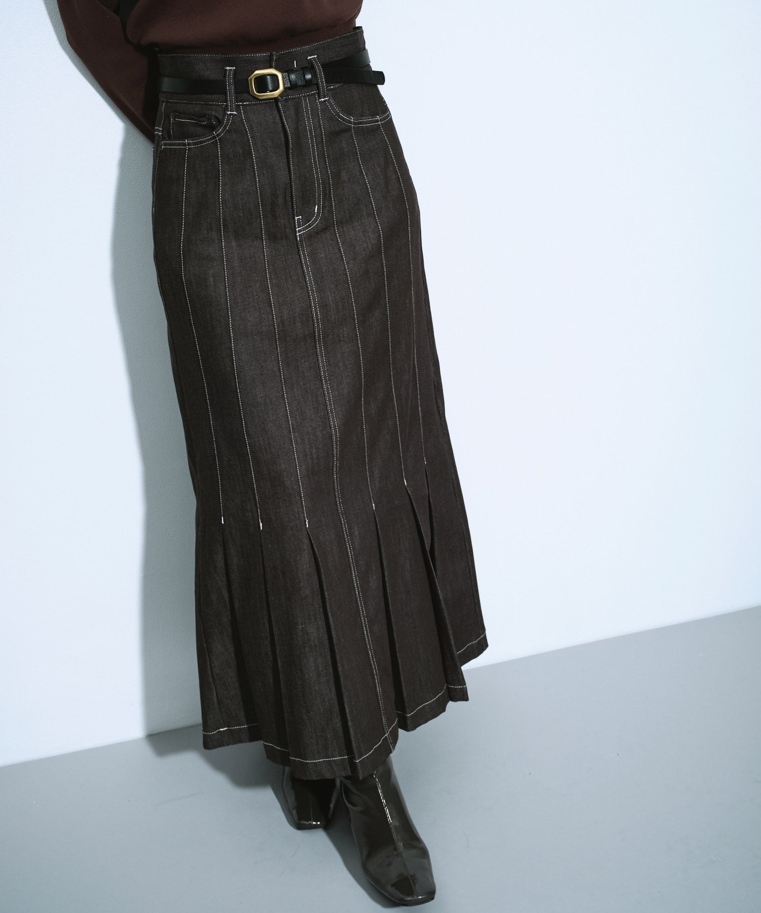 ウォッシャブルステッチドデニムスカート(1 BLACK): : ウィメンズ