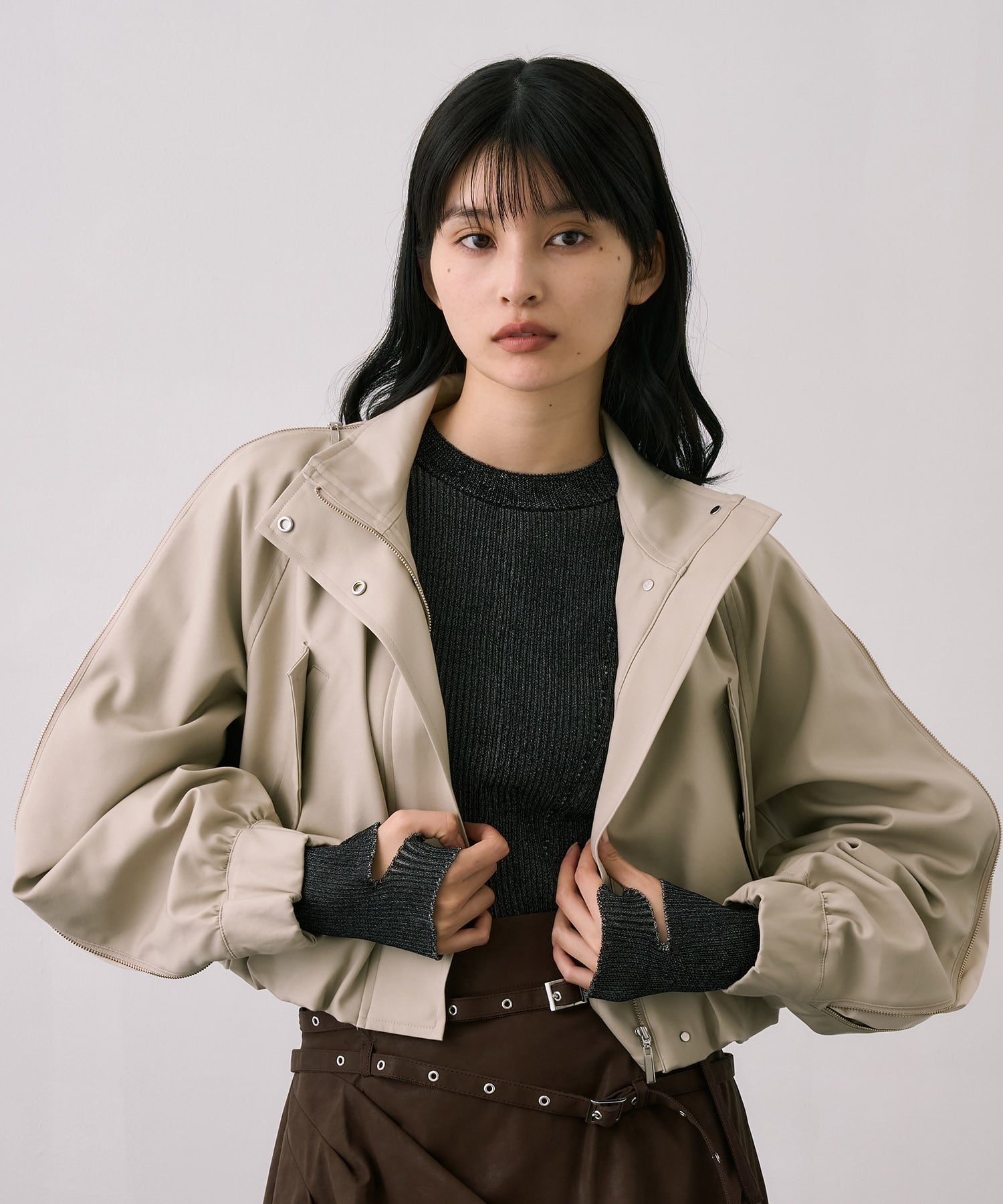 UNITED TOKYO ジップアップ ブルゾン ジャケット 短丈 ジップアップブルゾンジャケット(1 IVORY): : ウィメンズ