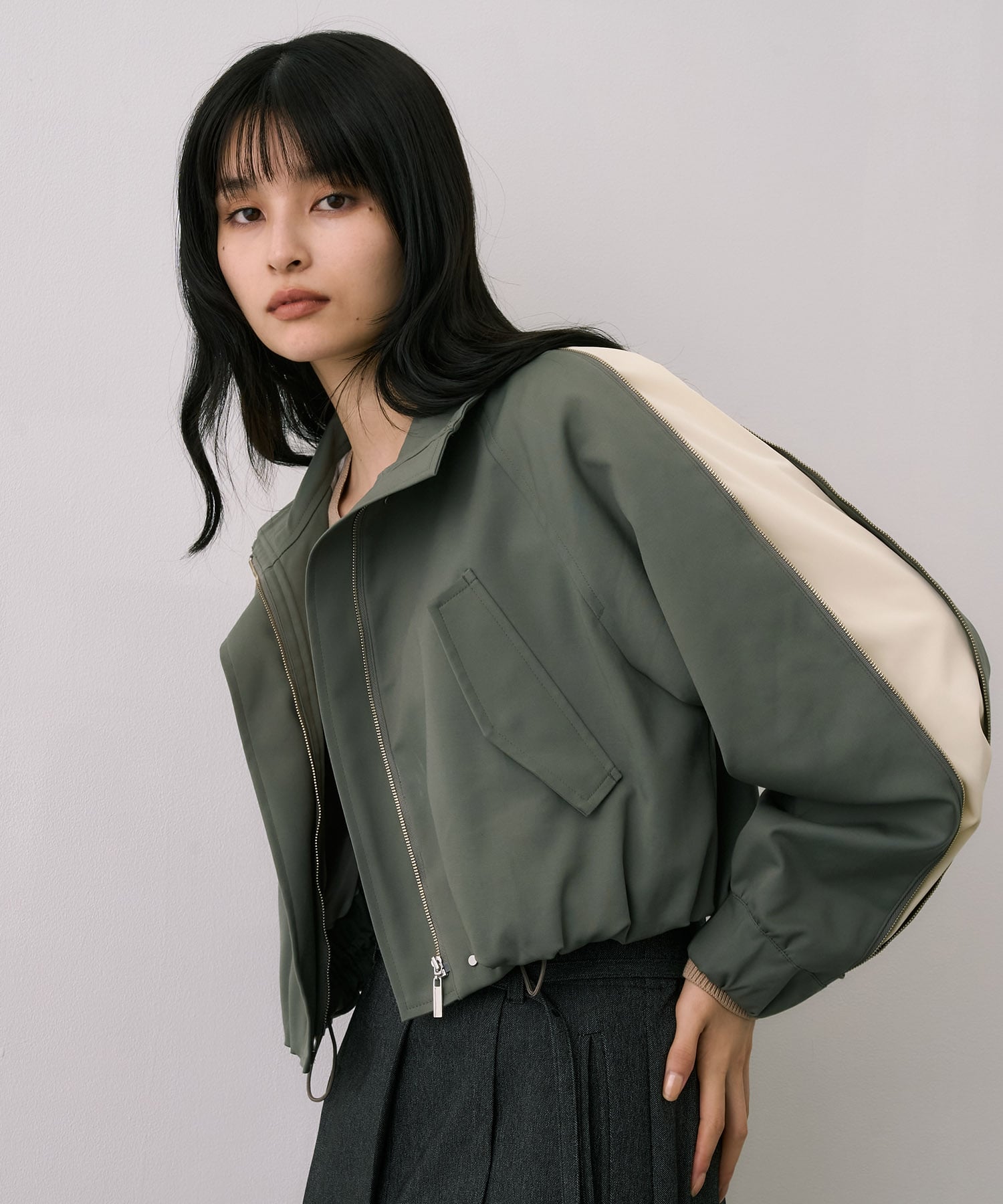 ジップアップブルゾンジャケット(1 IVORY): : ウィメンズ