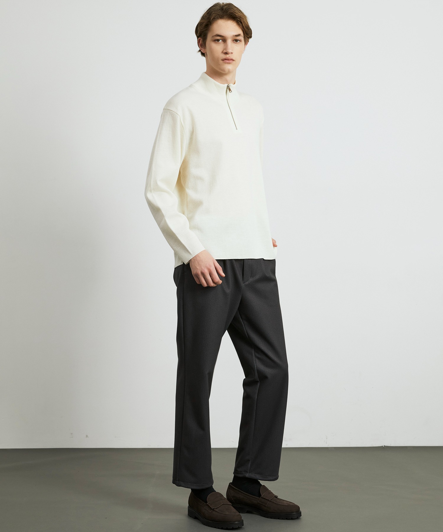 〈残りわずか〉18Gウールミラノリブハーフジップニット