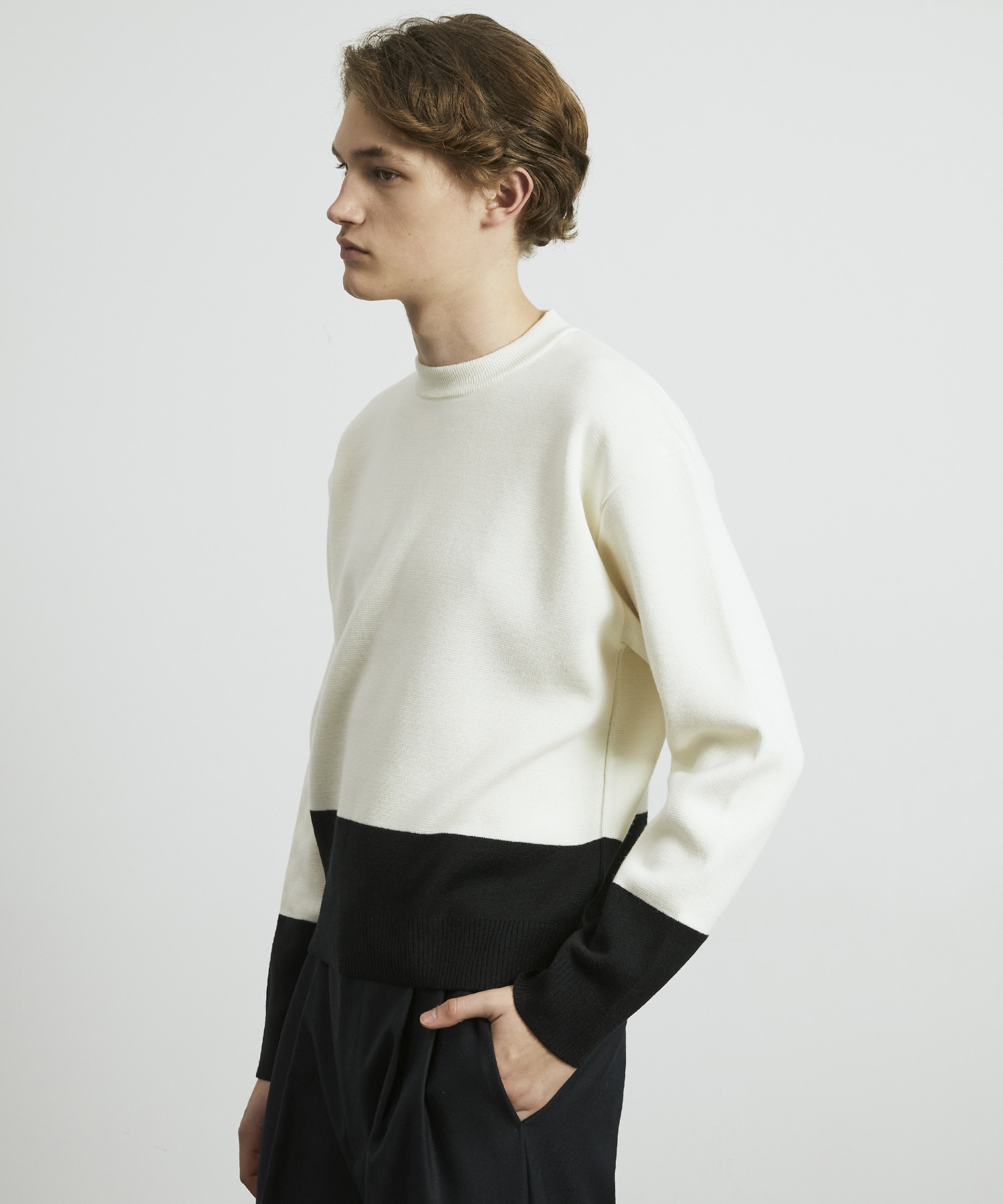 ウォッシャブルウールコンフォート バイカラーニット