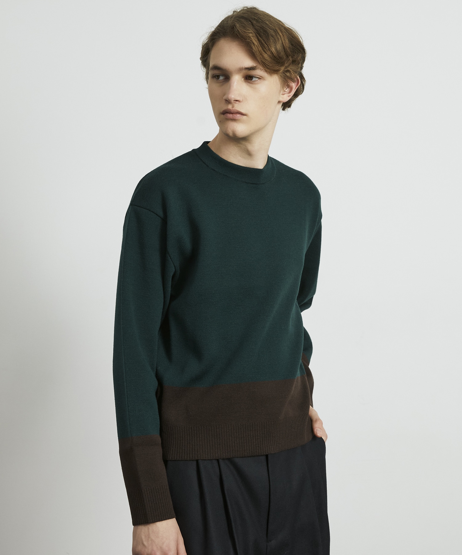 ウォッシャブルウールコンフォート バイカラーニット