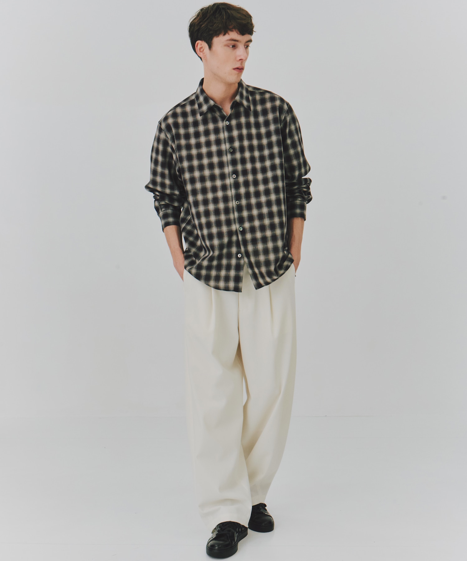 DRY WOOL シアーオンブレチェックシャツ