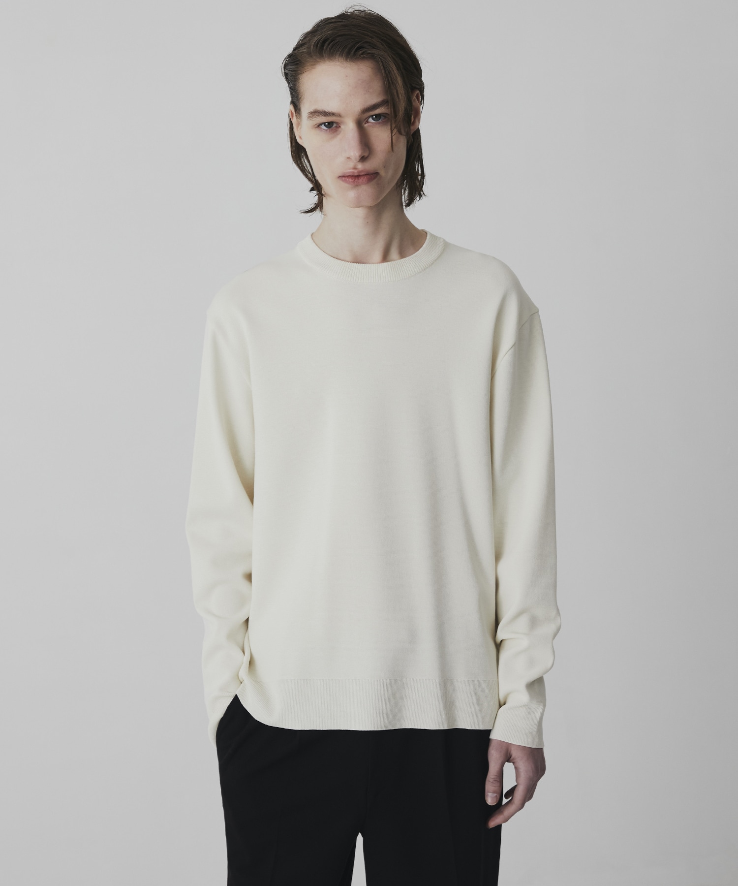 18G サーブルストレッチクルーネックニット