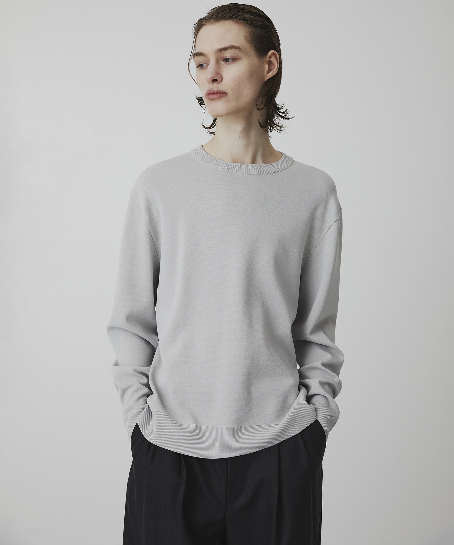 18G サーブルストレッチクルーネックニット