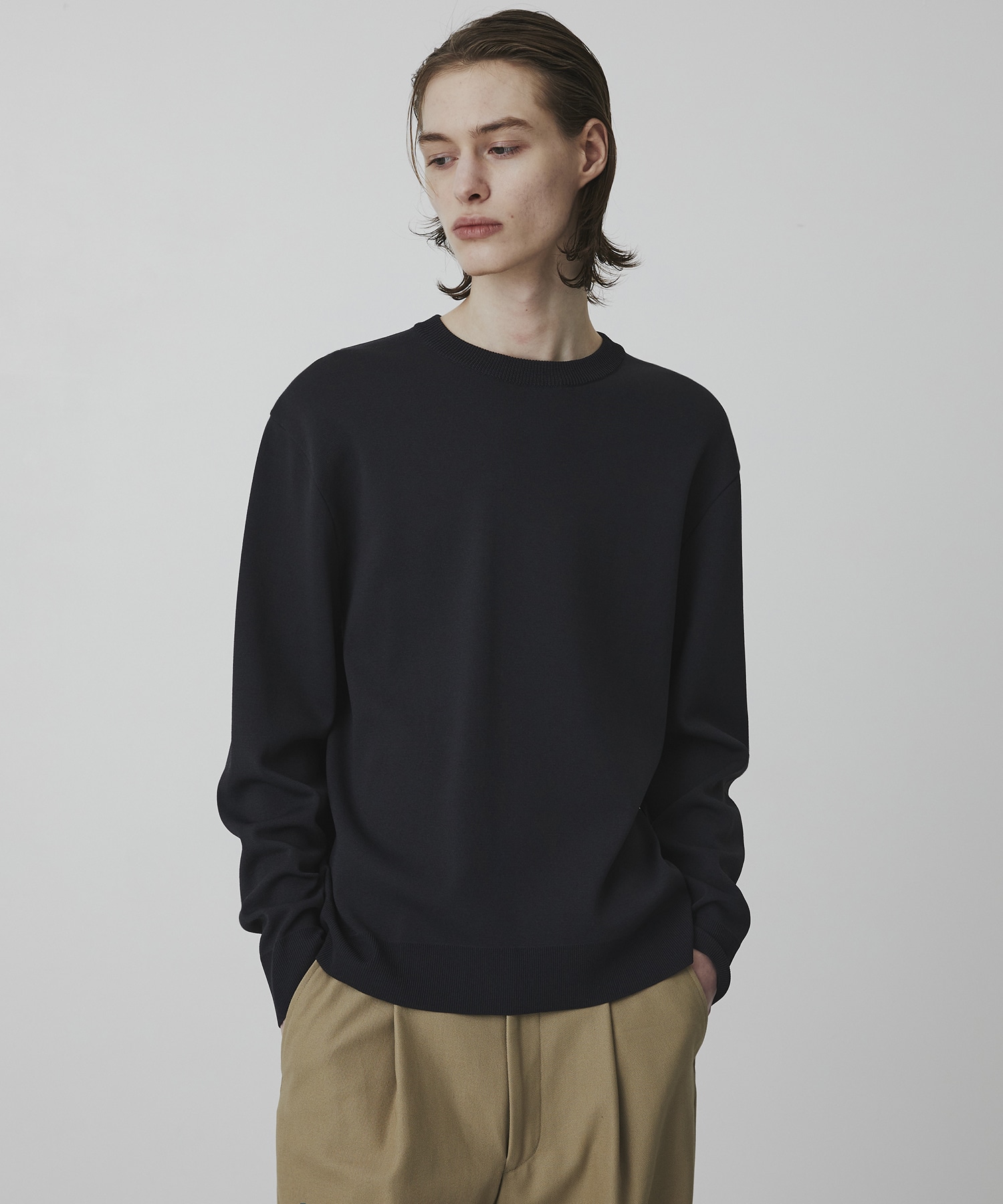 18G サーブルストレッチクルーネックニット