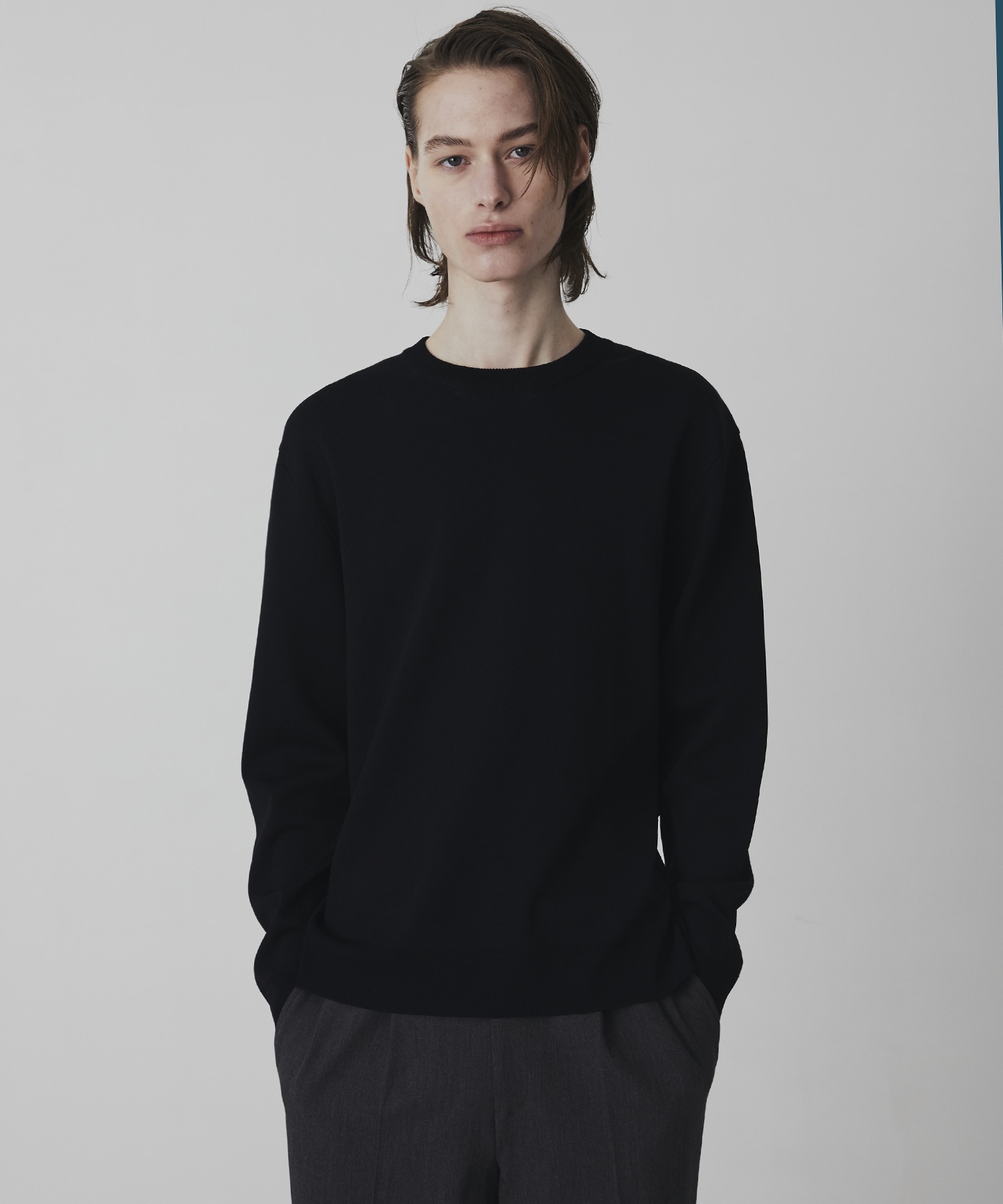 18G サーブルストレッチクルーネックニット