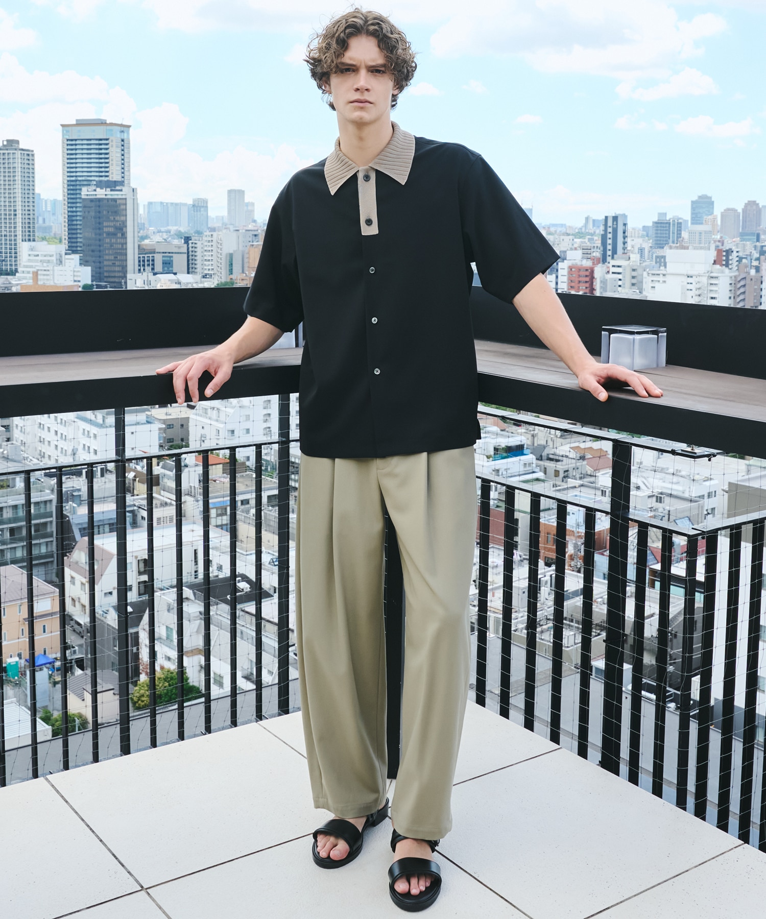 バイカラーニットドッキングシャツ