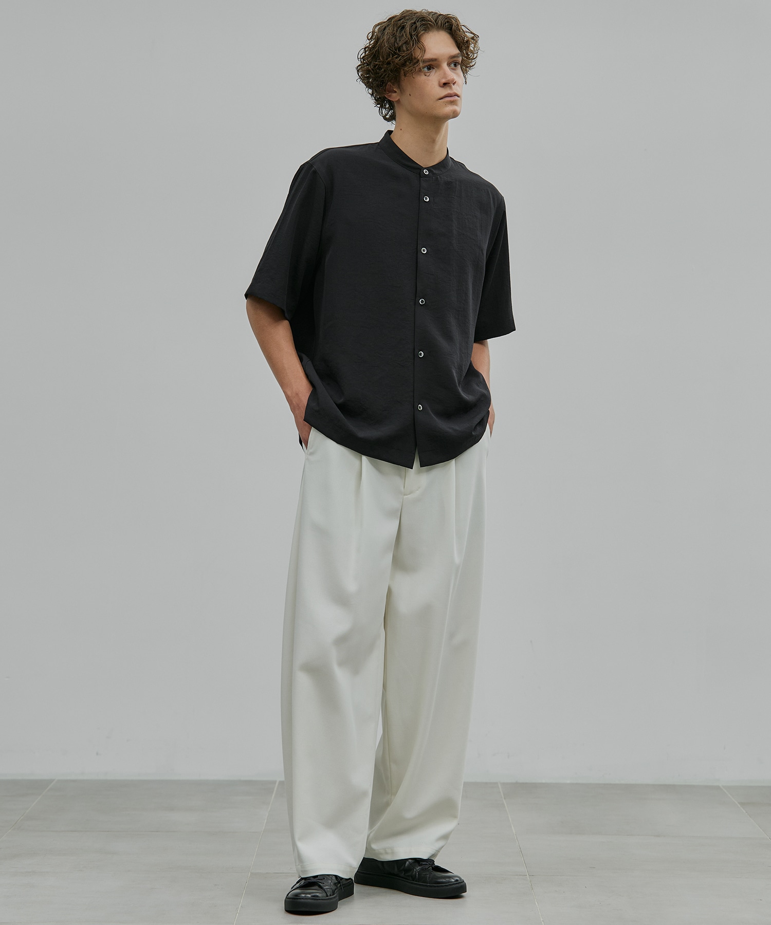 【新発売】ドライリネン バンドカラーシャツ S/S