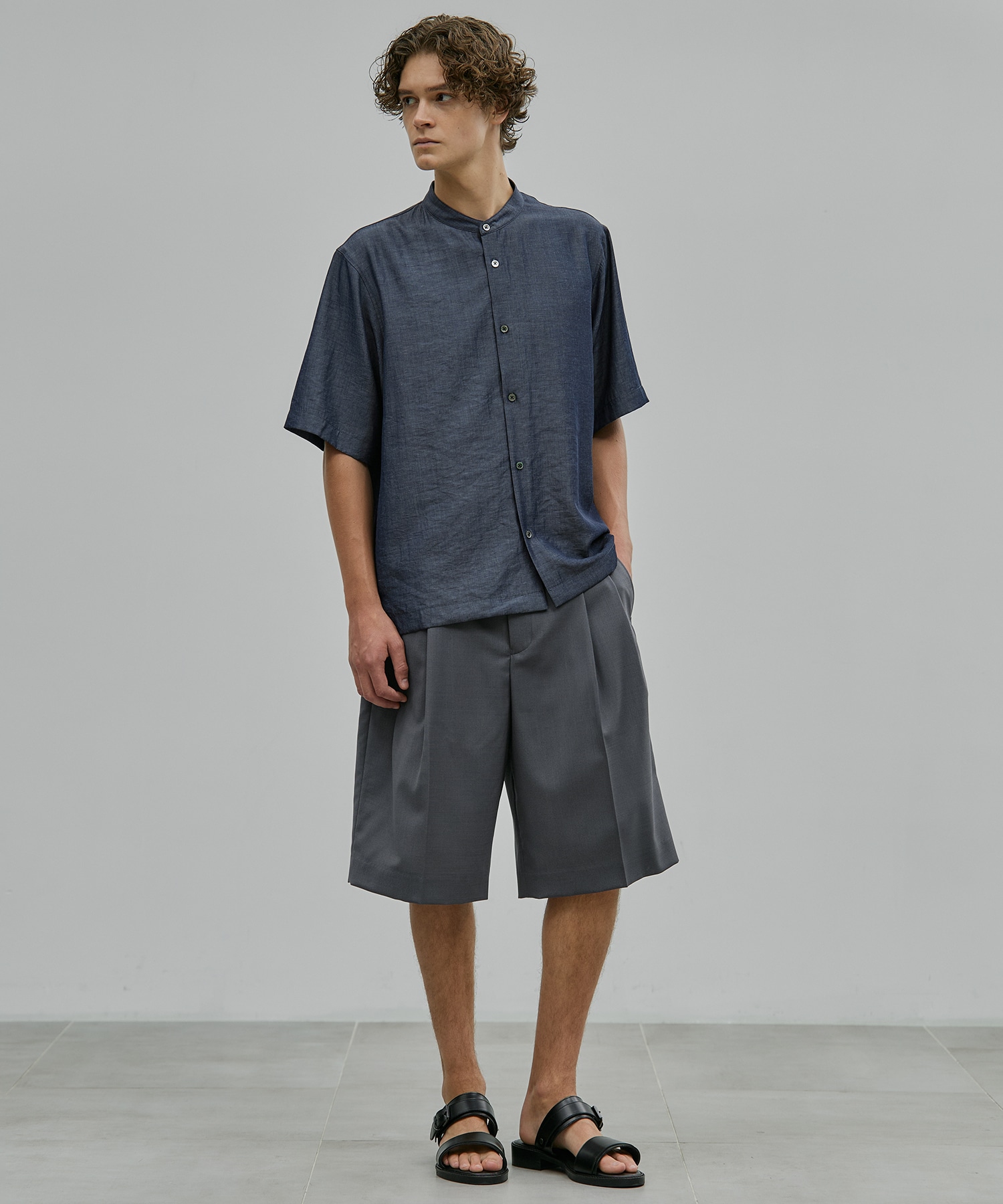 【新発売】ドライリネン バンドカラーシャツ S/S
