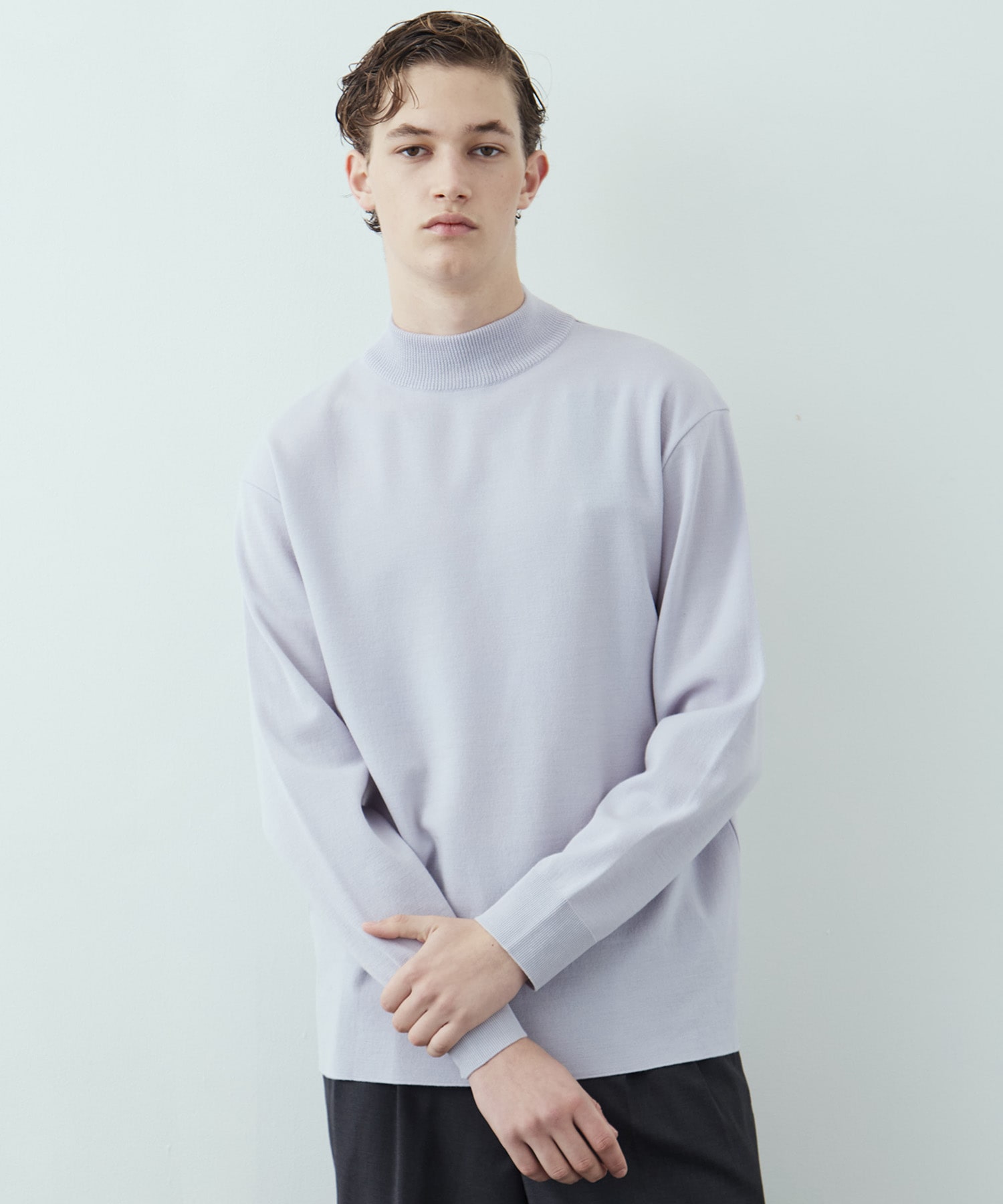 18Gウールミラノリブモックネックニット