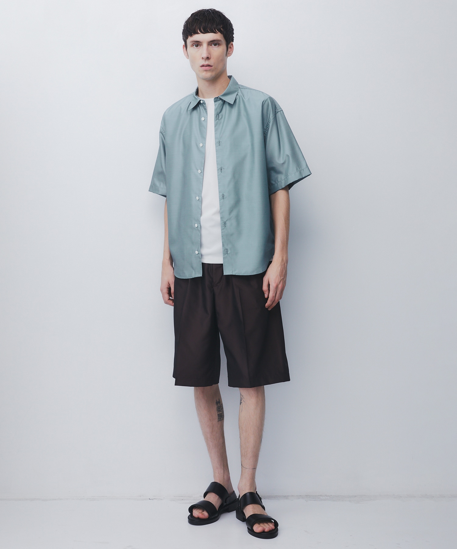 DRY SILK TAFFETA BACK PLEATS SHIRT