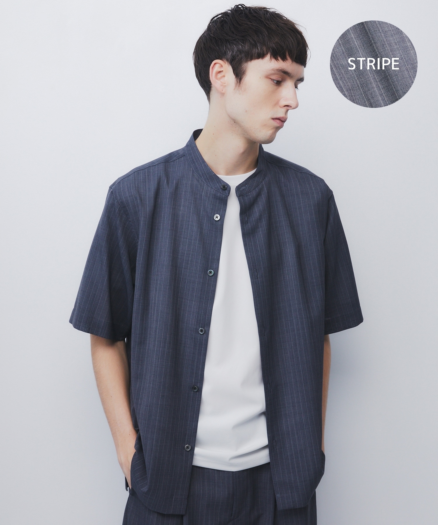 AIR WOOL ストライプバンドカラーシャツ