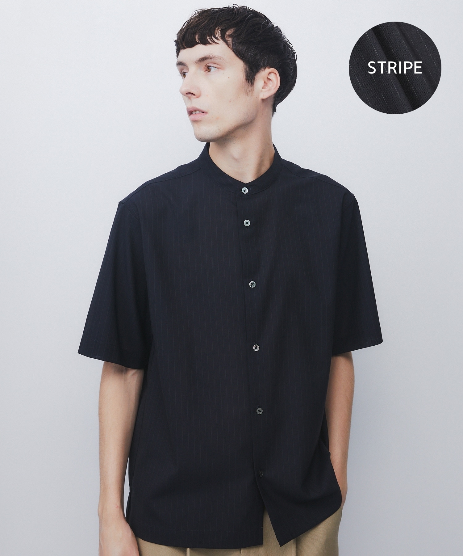 AIR WOOL ストライプバンドカラーシャツ