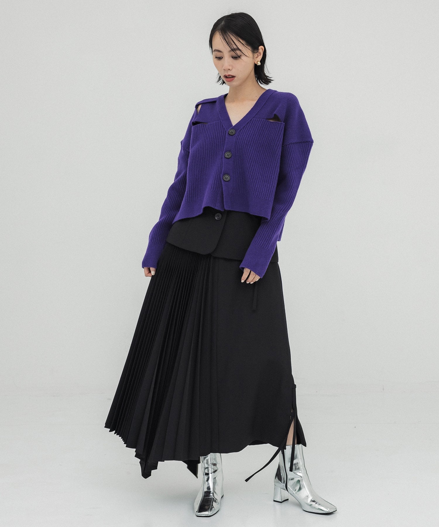UNITED TOKYO 麻調コルセットプリーツスカート - ロングスカート