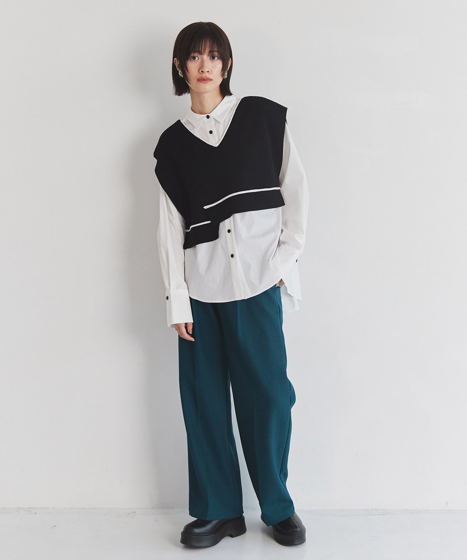 バックロングラインニットベスト(FREE BLACK): : ウィメンズ