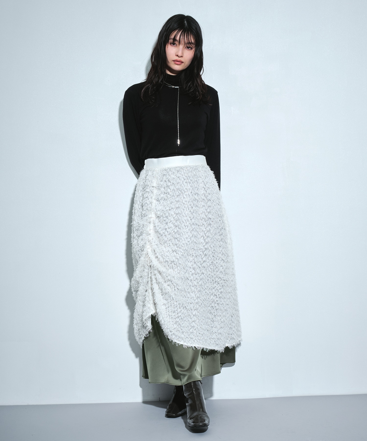 ファブリックレイヤードマキシスカート