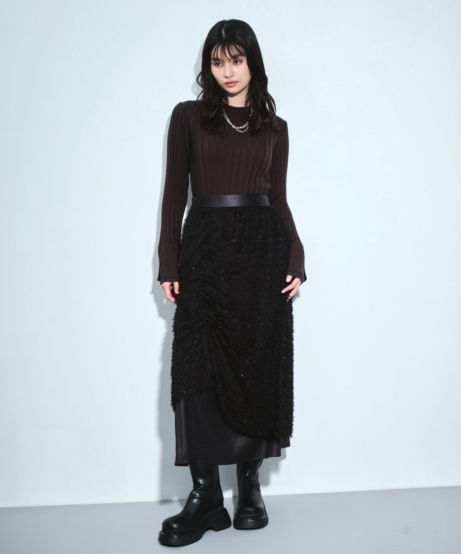 ファブリックレイヤードマキシスカート