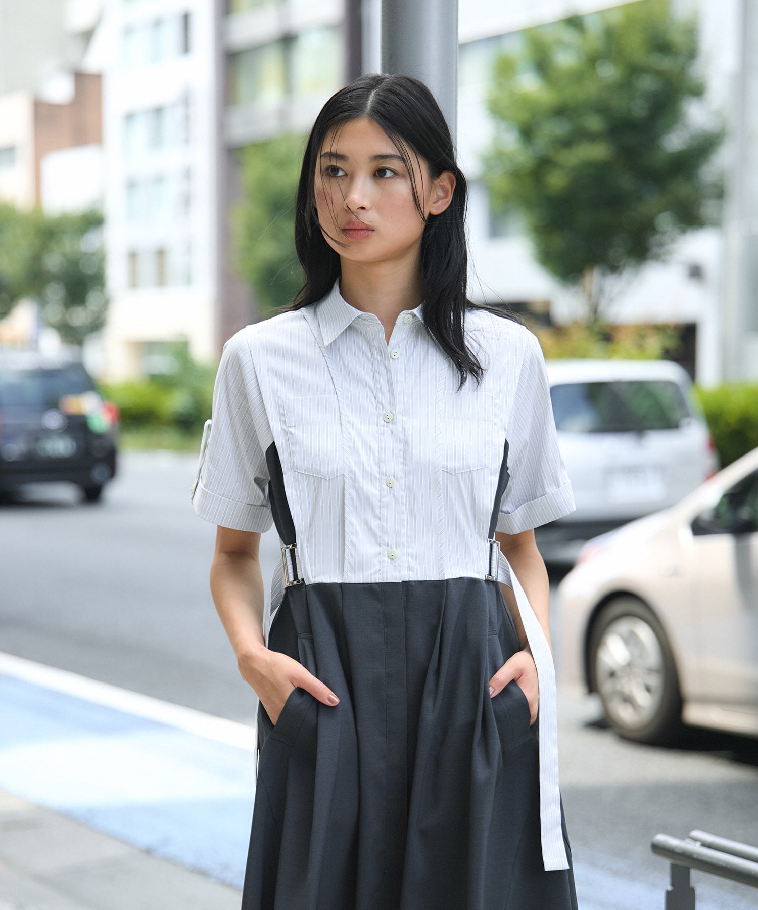 サイドベルトシャツワンピース
