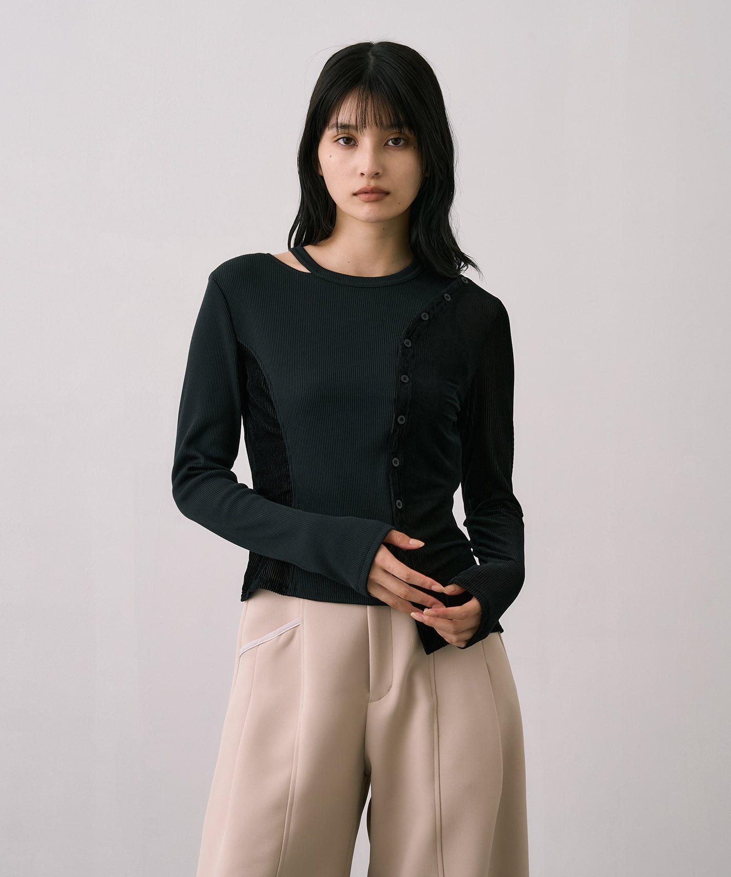 シアーベロアリブMIXプルオーバー