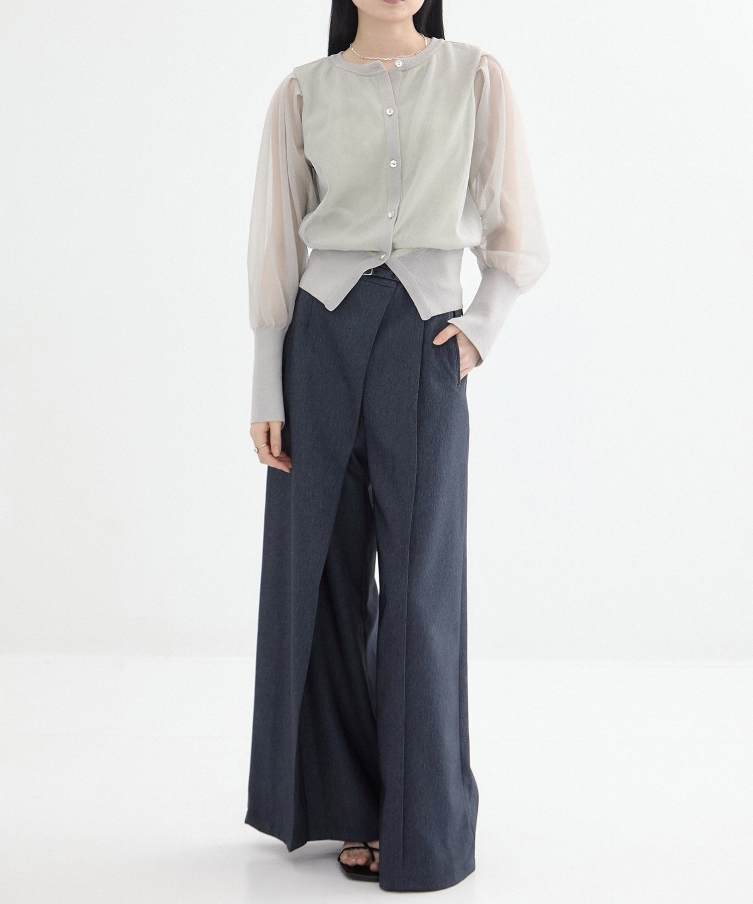 【再入荷】シアースリーブキュプラニットカーデ
