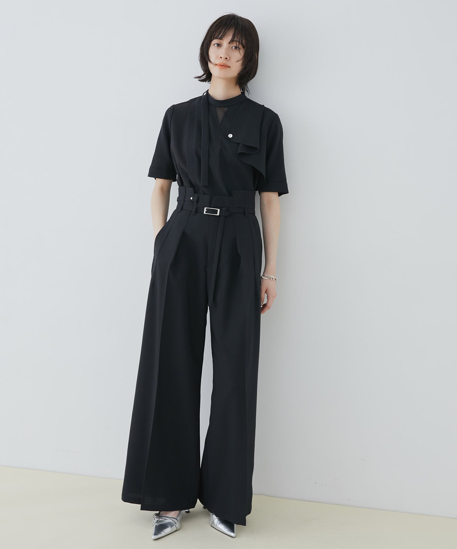 ACETATEベルトワイドパンツ