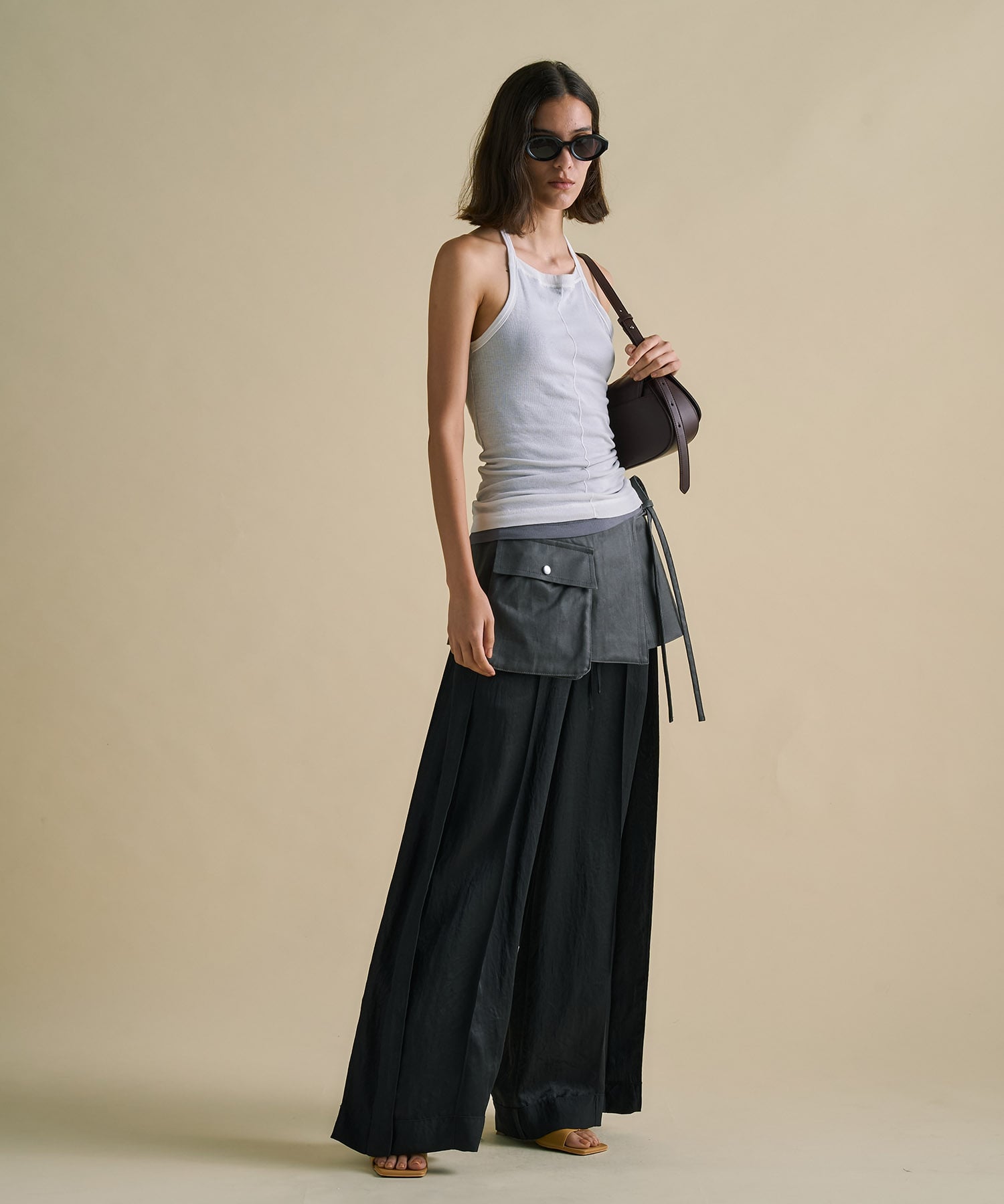 Vintage Leather Belted Satin Pants