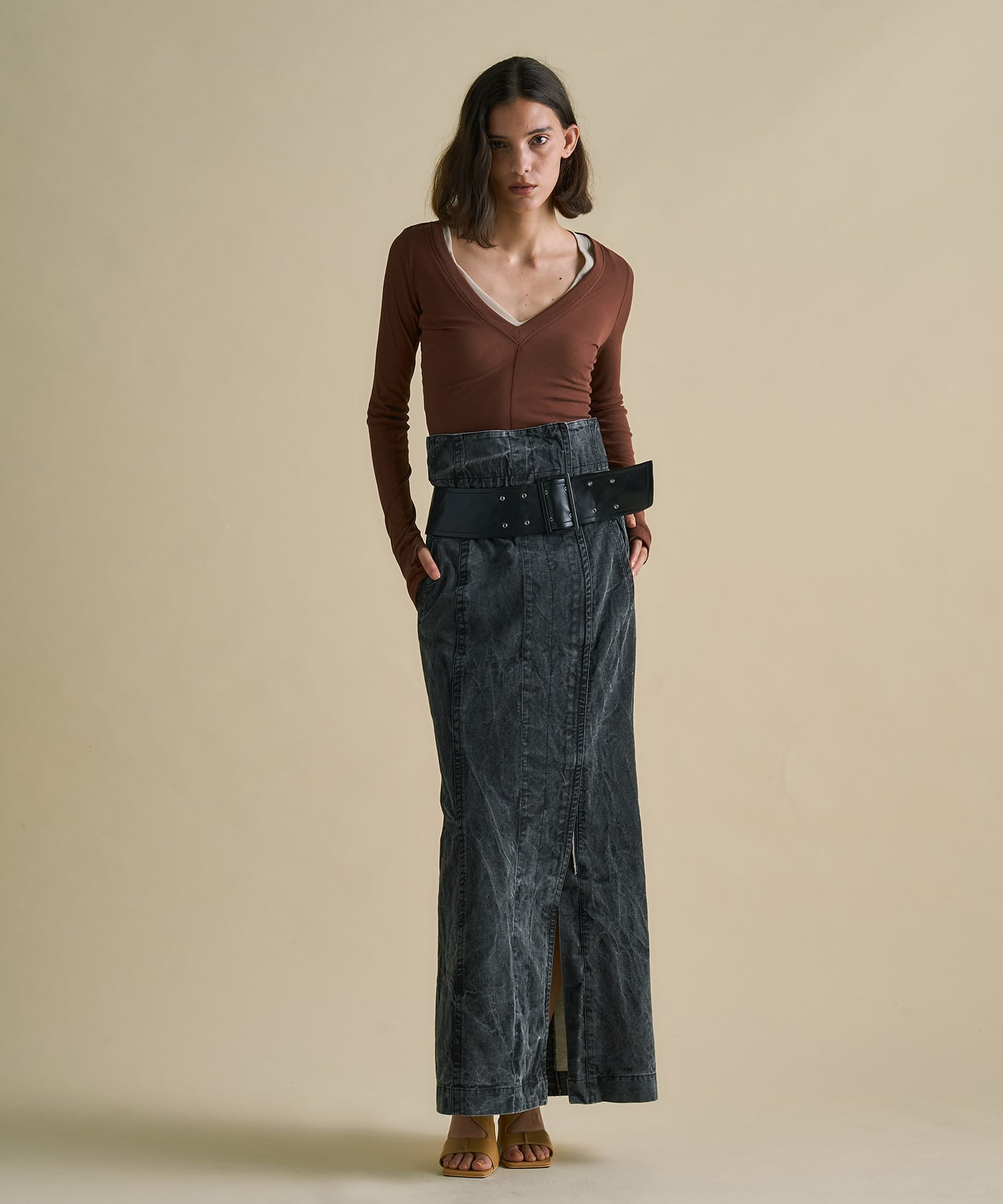 2way Waist Belted Denim Skirt