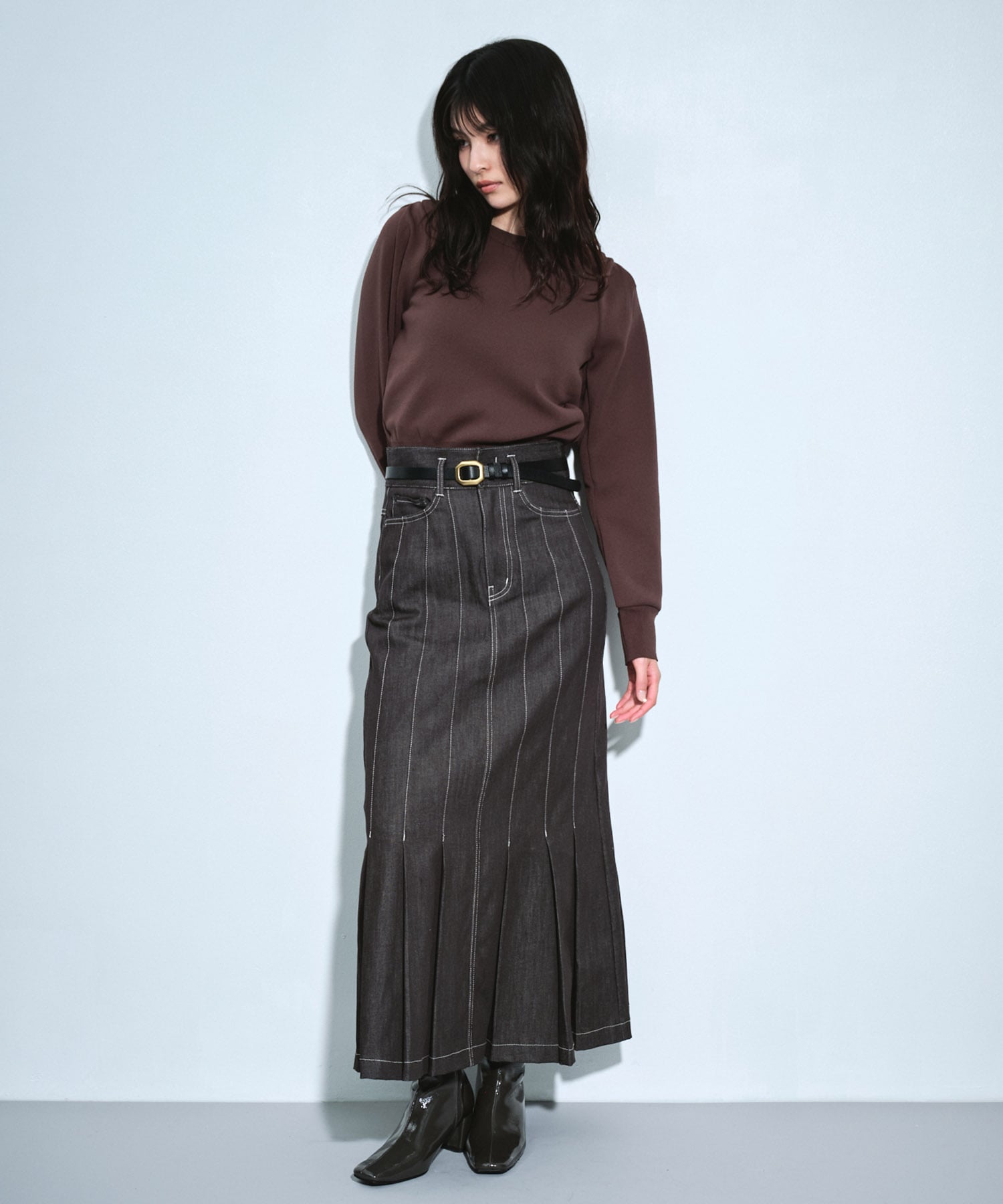 ウォッシャブルステッチドデニムスカート