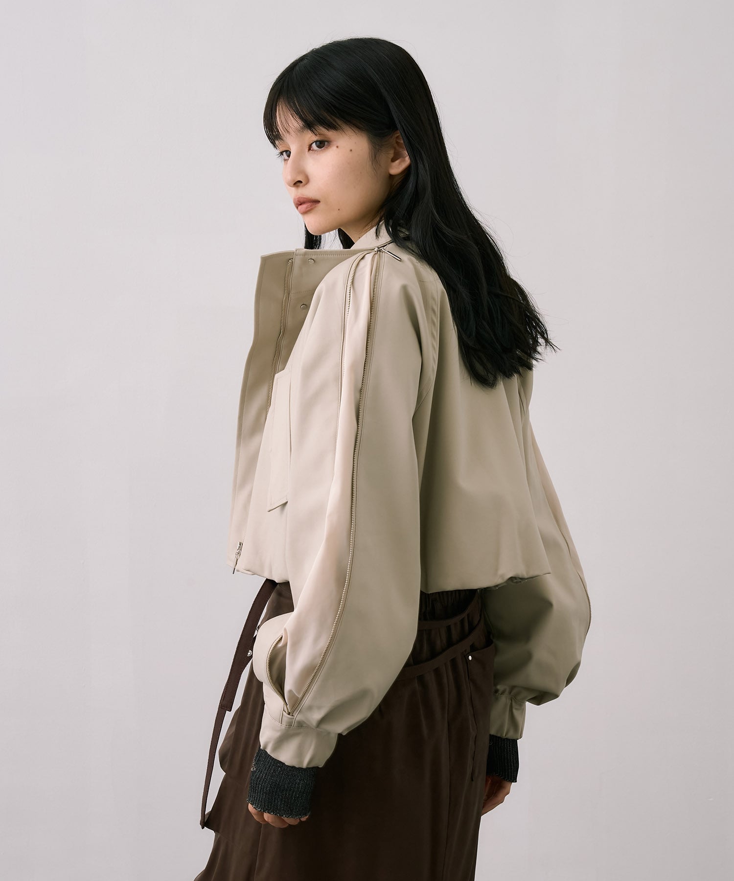 ジップアップブルゾンジャケット(1 IVORY): : ウィメンズ