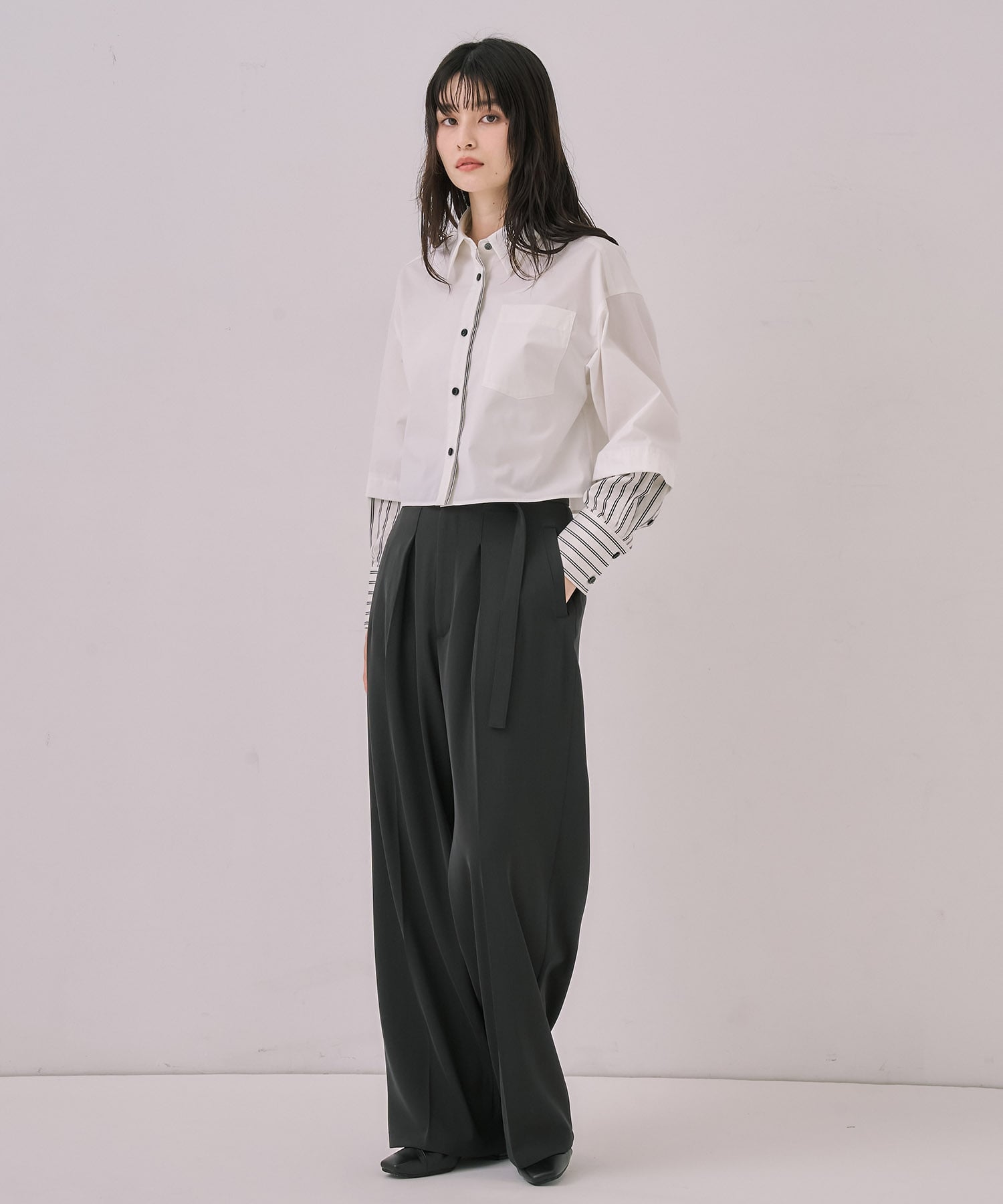 バイカラースリーブショートシャツ