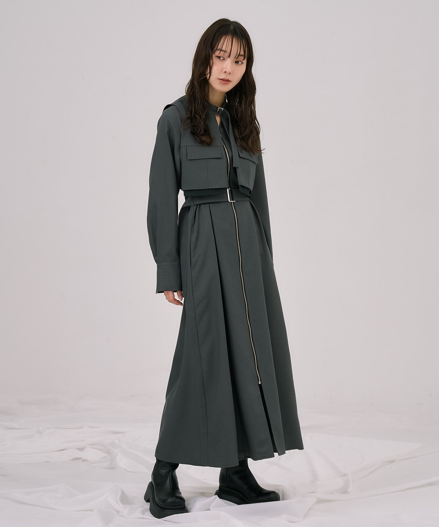 ポケットベストSETジッパーワンピース