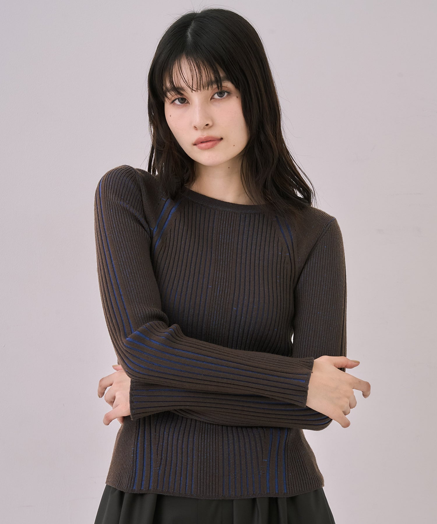 スリムリブラインニット