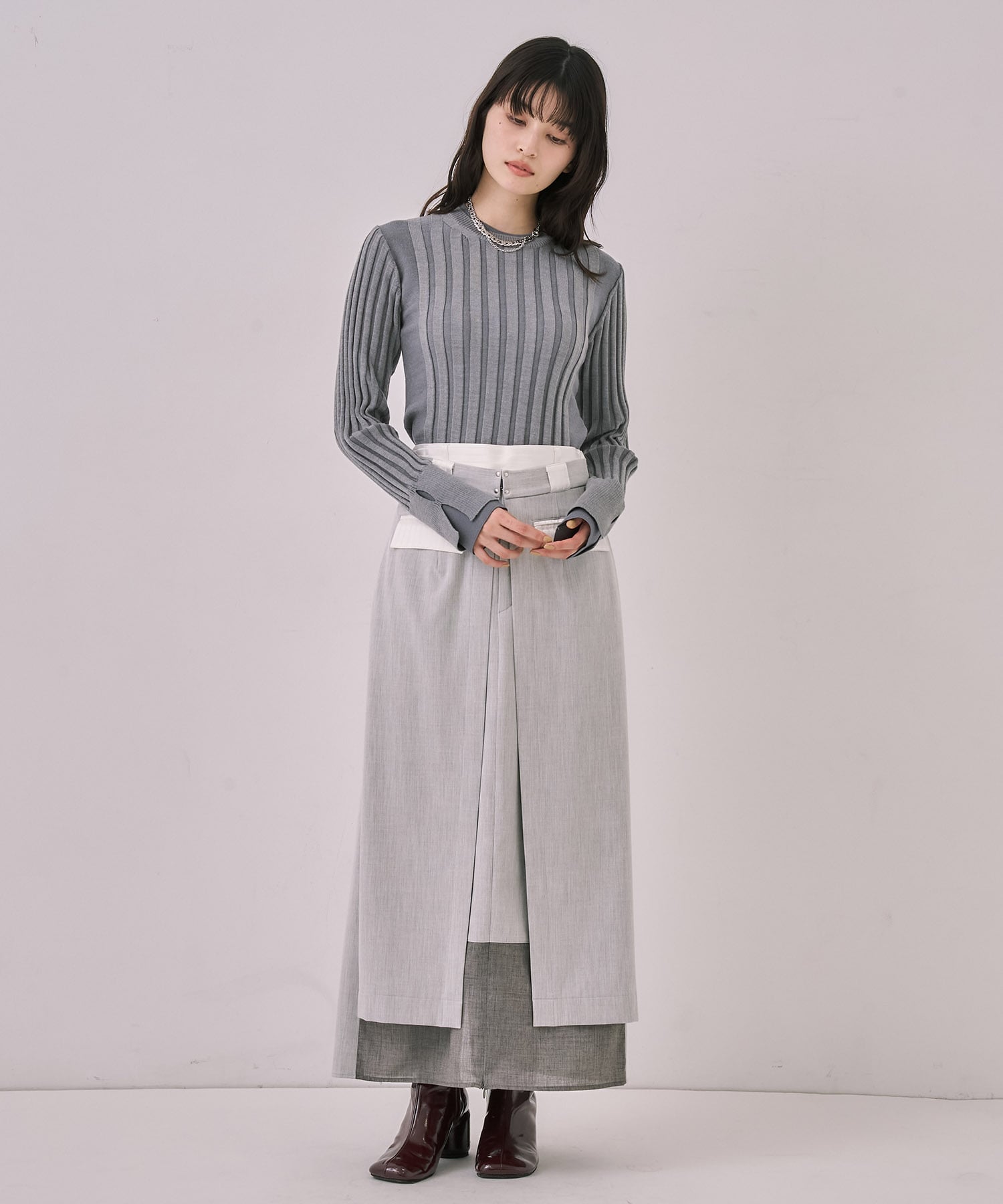 ダブルベルトラップスカート