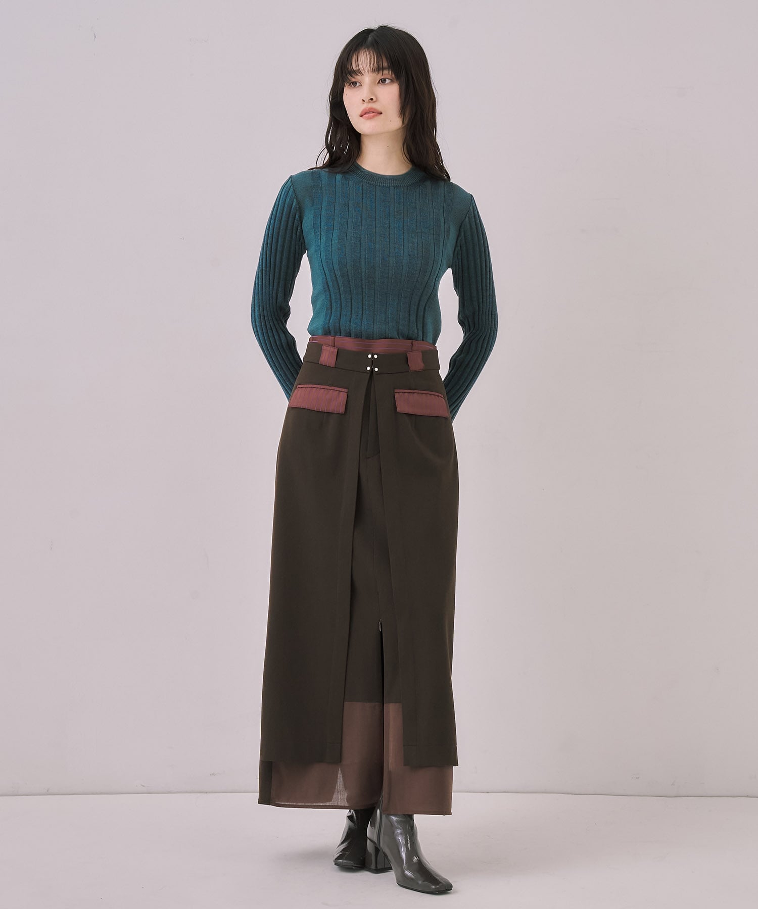 ダブルベルトラップスカート