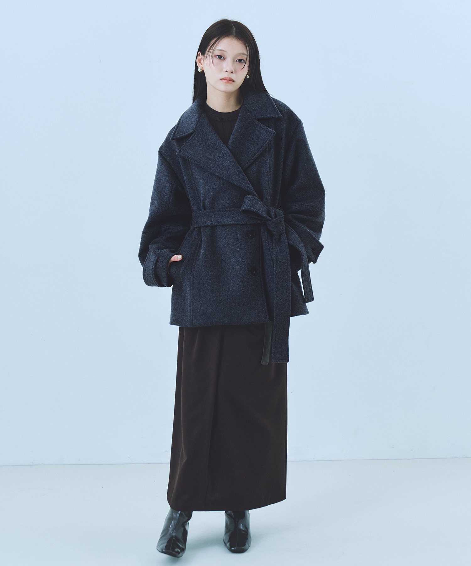 SUPER140ラペルショートコート