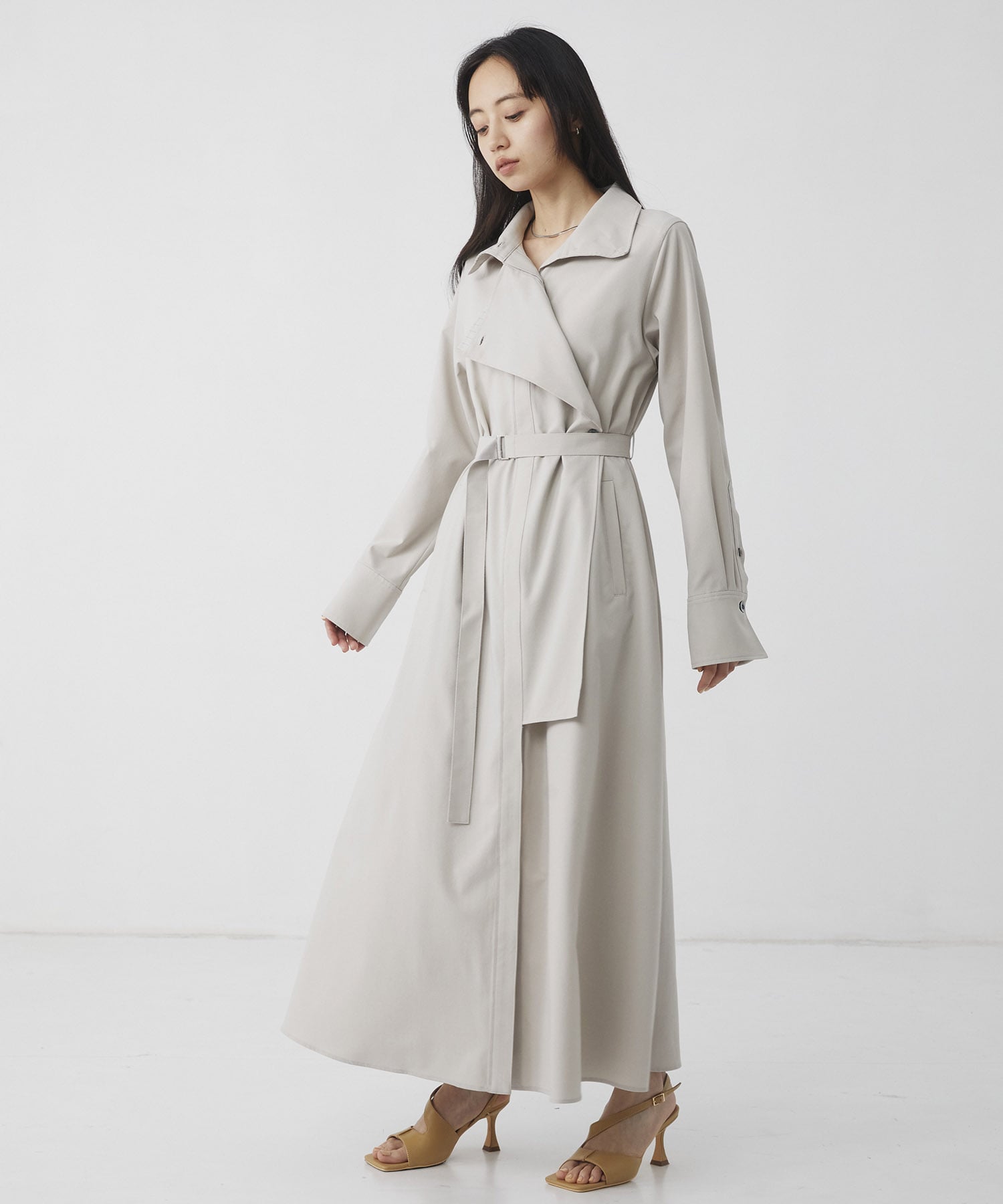 スタンドカラーラペルシャツワンピース