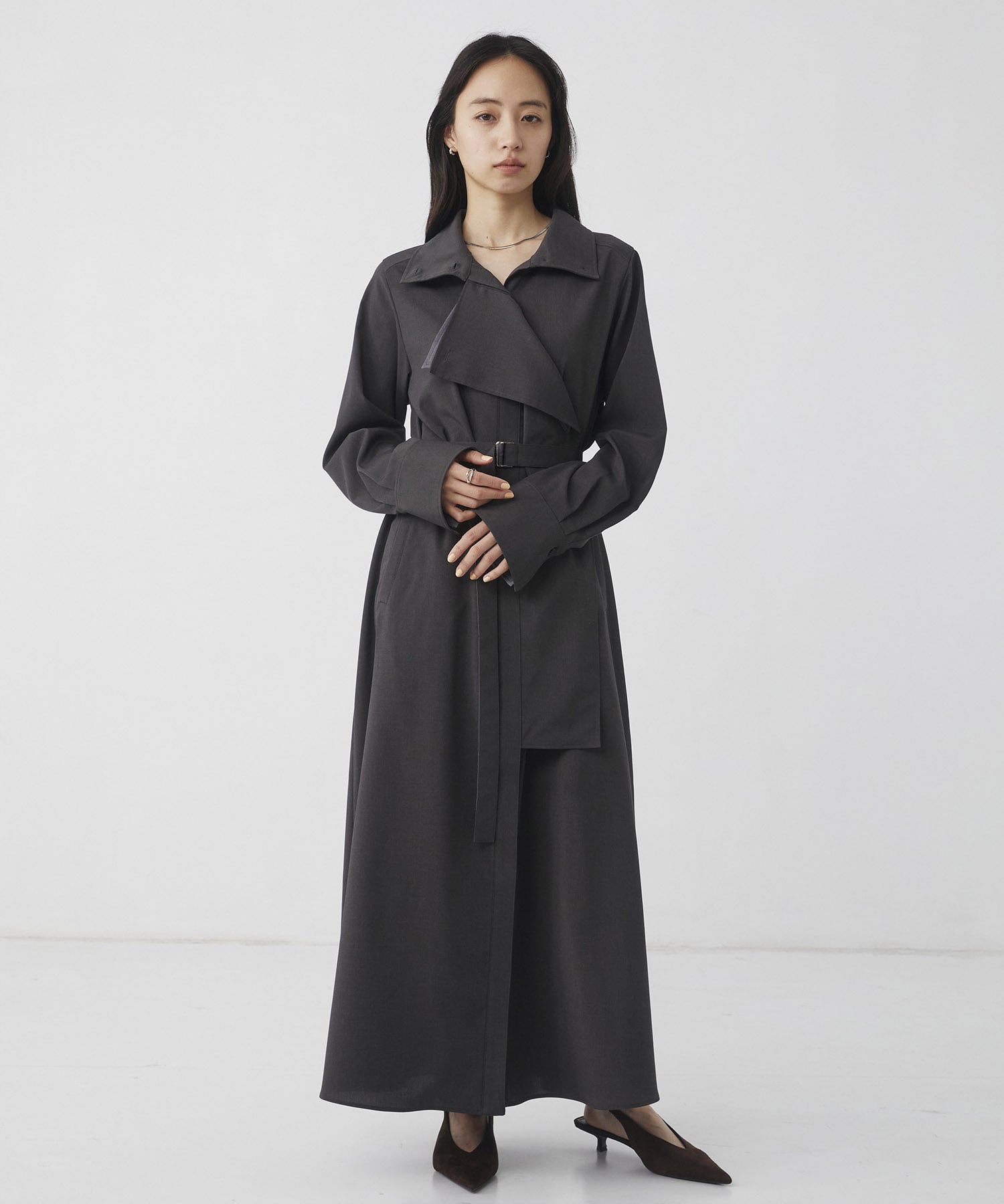 スタンドカラーラペルシャツワンピース